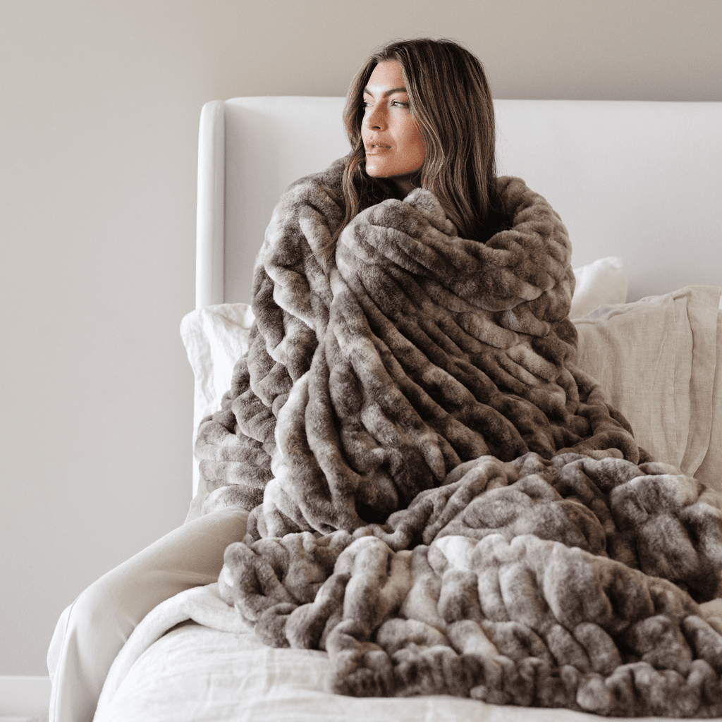 DOUBLE RUCHED FAUX FUR THROW BLANKETS - Sweet Water Decor - Blankets