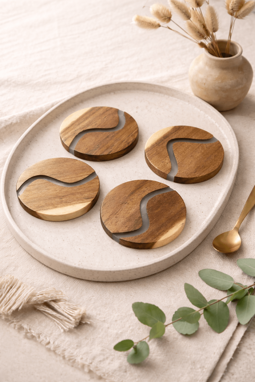 Wood & Clear Resin Coasters Set of 4 - Sweet Water Decor - coasters