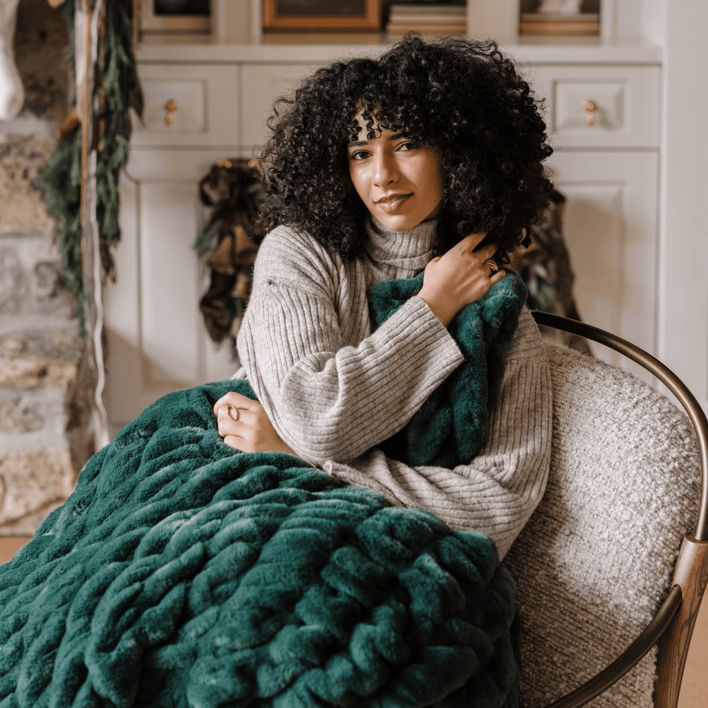 DOUBLE RUCHED FAUX FUR THROW BLANKETS - Sweet Water Decor - Blankets