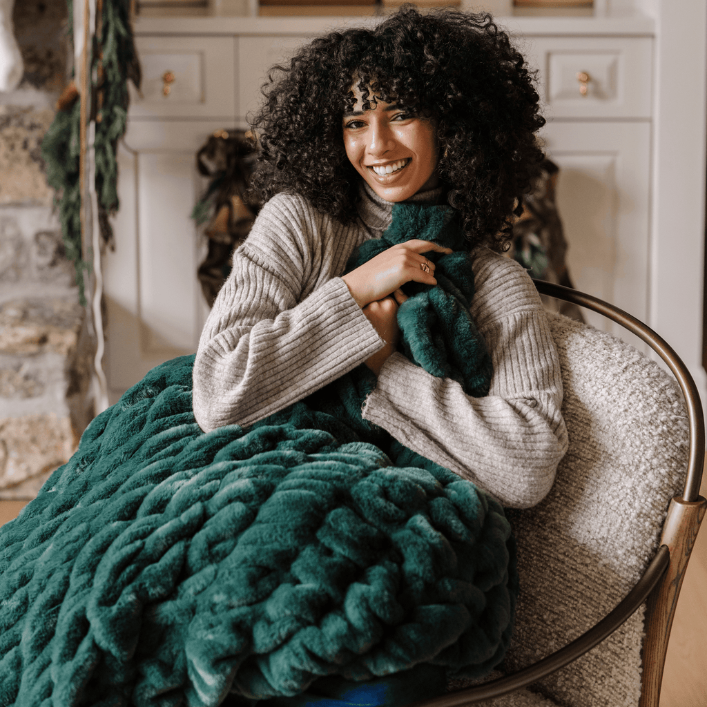 DOUBLE RUCHED FAUX FUR THROW BLANKETS - Sweet Water Decor - Blankets