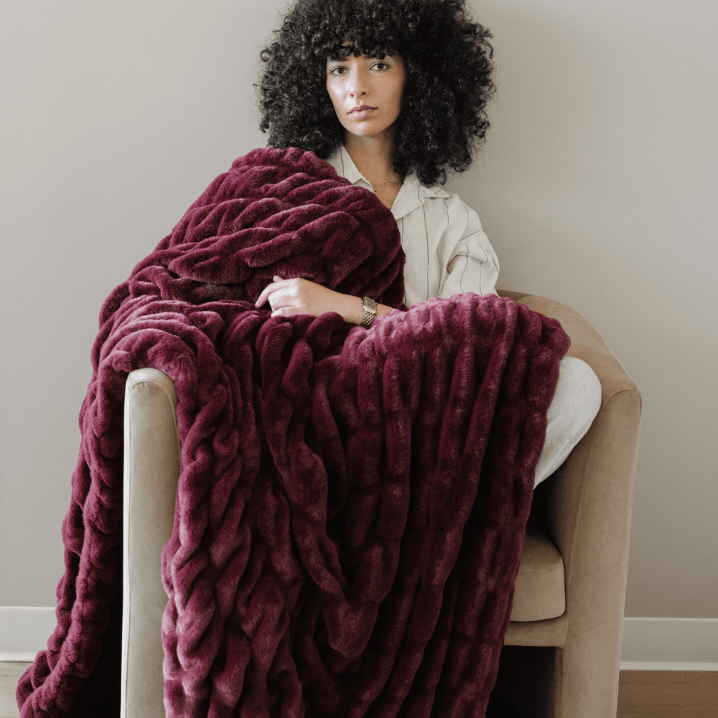 DOUBLE RUCHED FAUX FUR THROW BLANKETS - Sweet Water Decor - Blankets