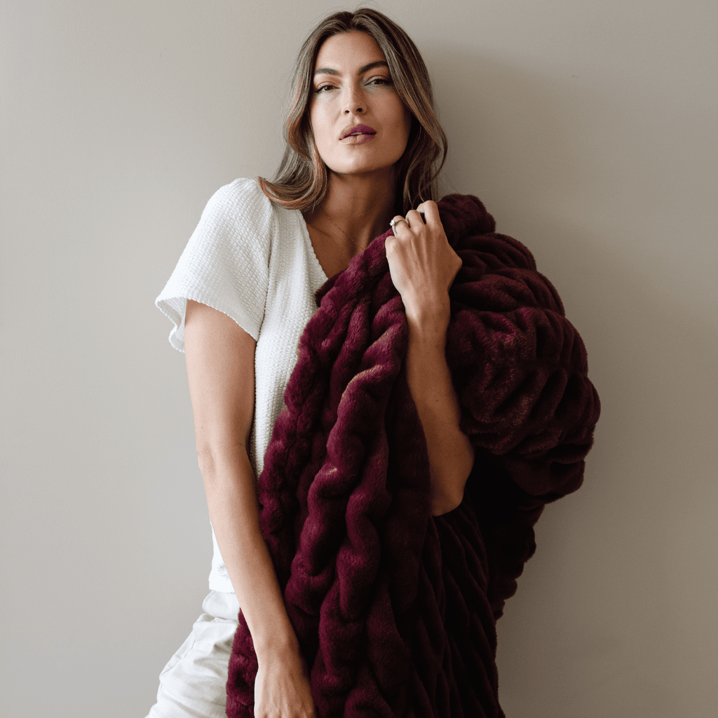 DOUBLE RUCHED FAUX FUR THROW BLANKETS - Sweet Water Decor - Blankets
