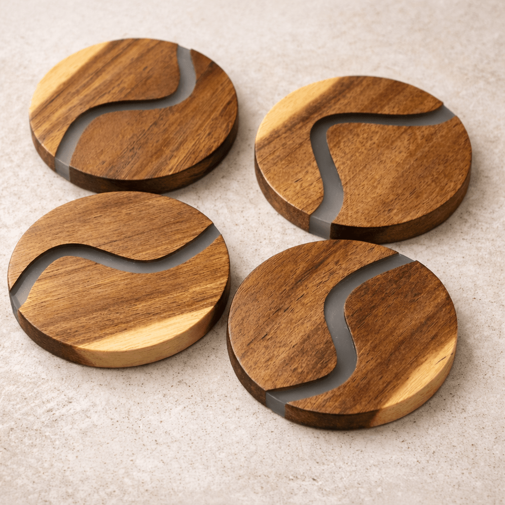 Wood & Clear Resin Coasters Set of 4 - Sweet Water Decor - coasters