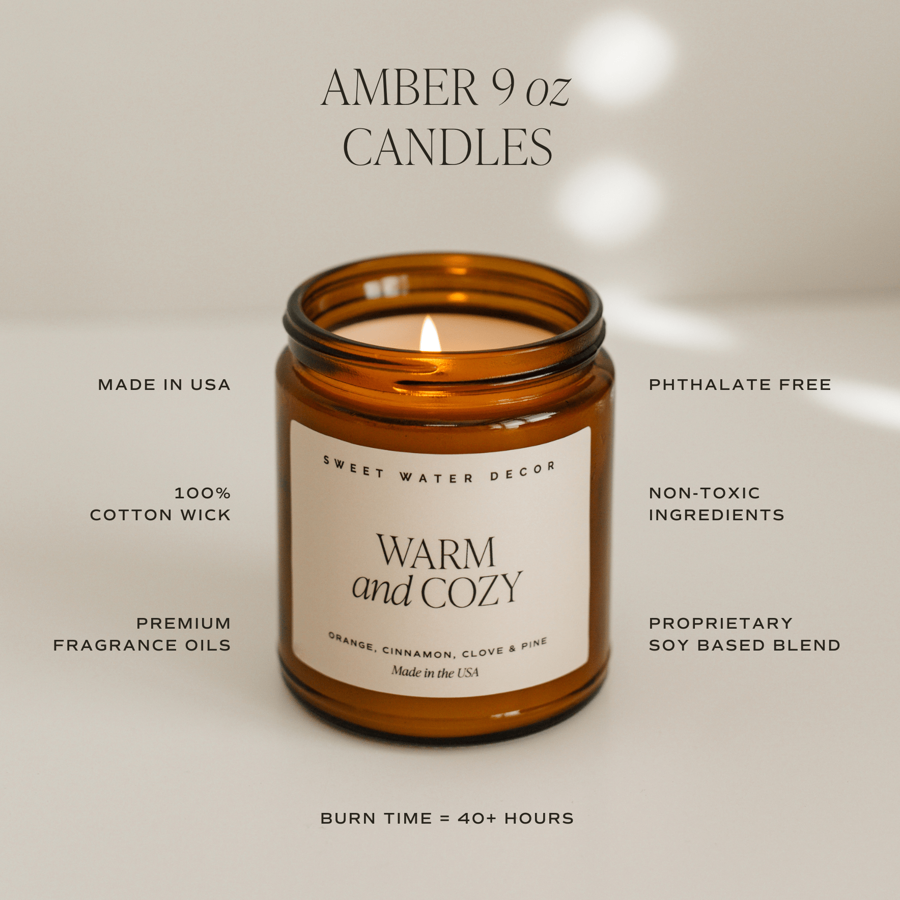 Holiday Soy Candle - Amber Jar - 9 oz - Sweet Water Decor - Candles