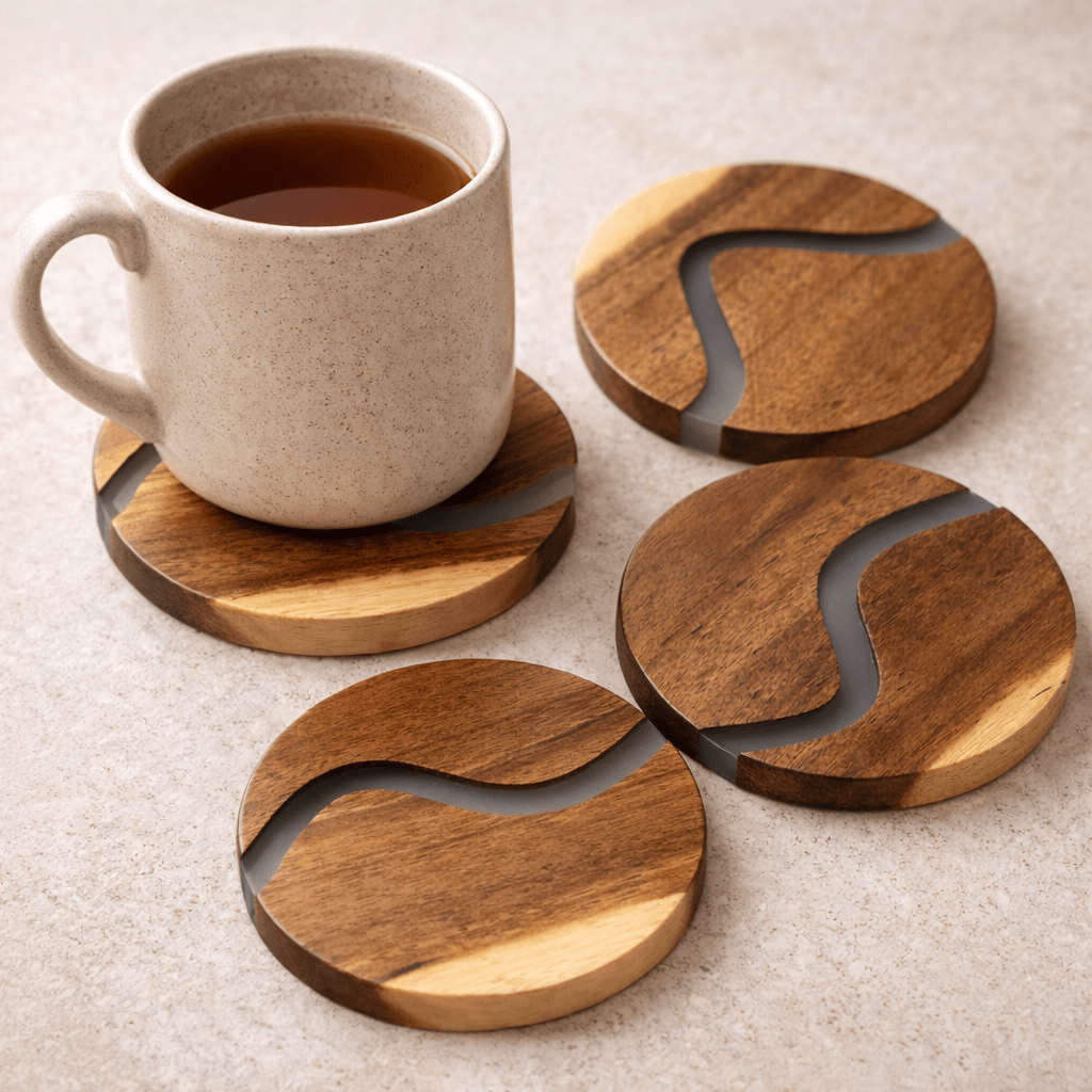 Wood & Clear Resin Coasters Set of 4 - Sweet Water Decor - coasters