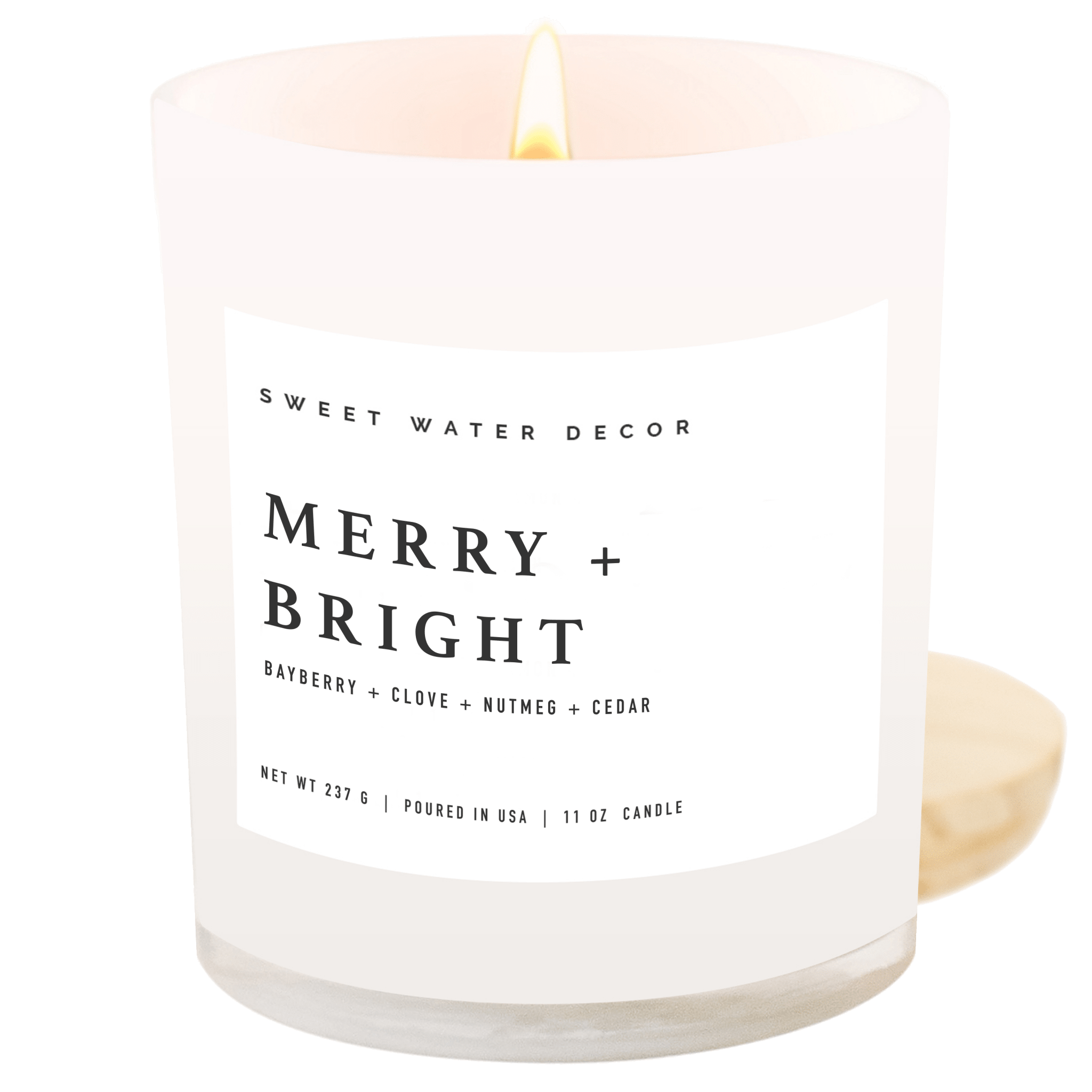 Merry and Bright Soy Candle - White Jar - 11 oz - Sweet Water Decor - Candles