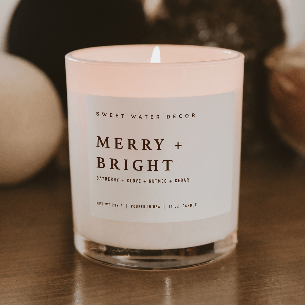 Merry and Bright Soy Candle - White Jar - 11 oz - Sweet Water Decor - Candles