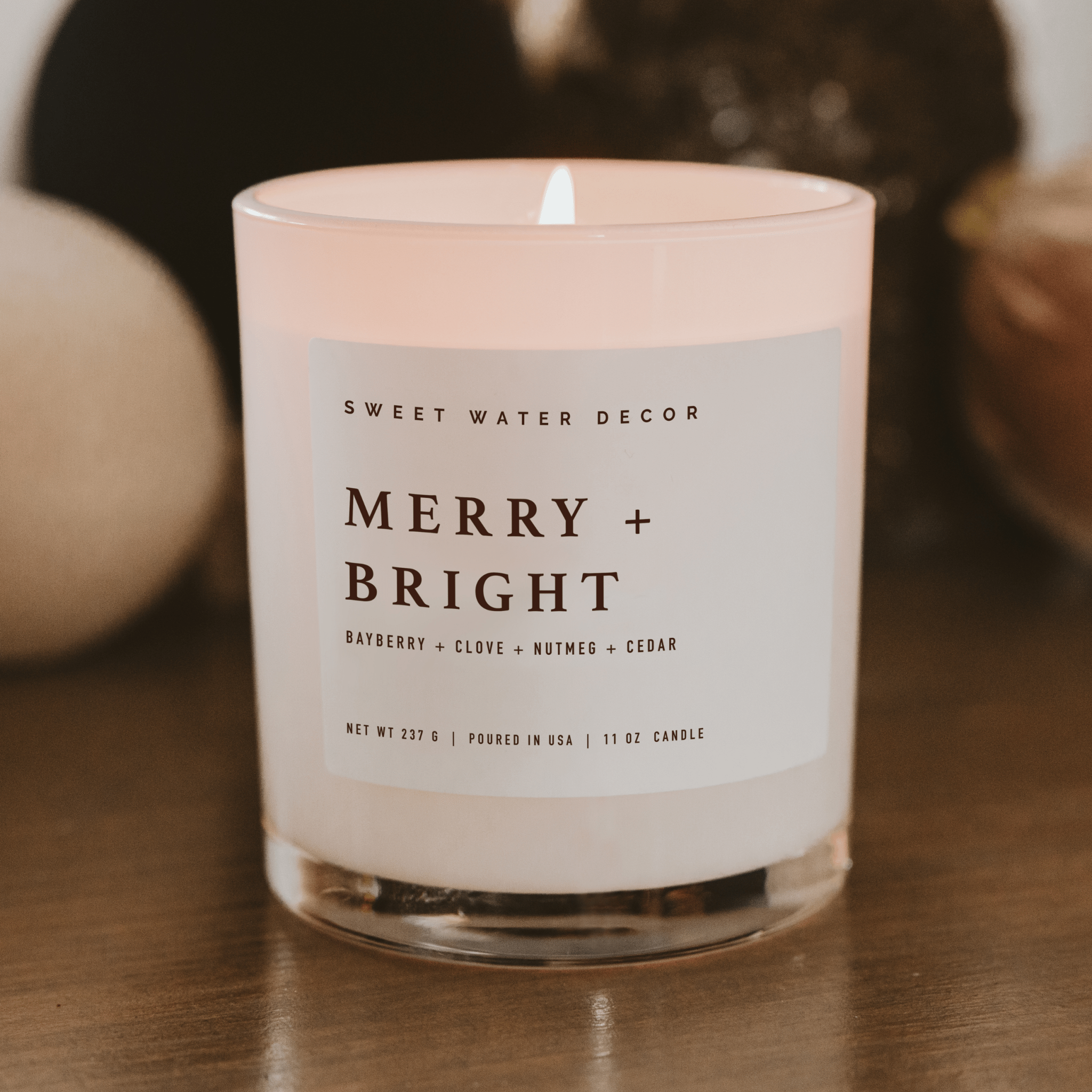 Merry and Bright Soy Candle - White Jar - 11 oz - Sweet Water Decor - Candles