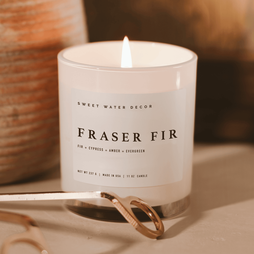 Fraser Fir Soy Candle - White Jar - 11 oz - Sweet Water Decor - Candles