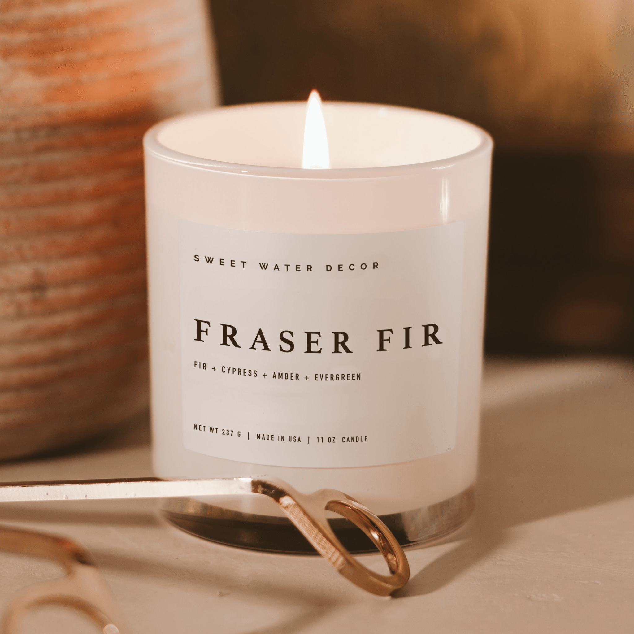 Fraser Fir Soy Candle - White Jar - 11 oz - Sweet Water Decor - Candles