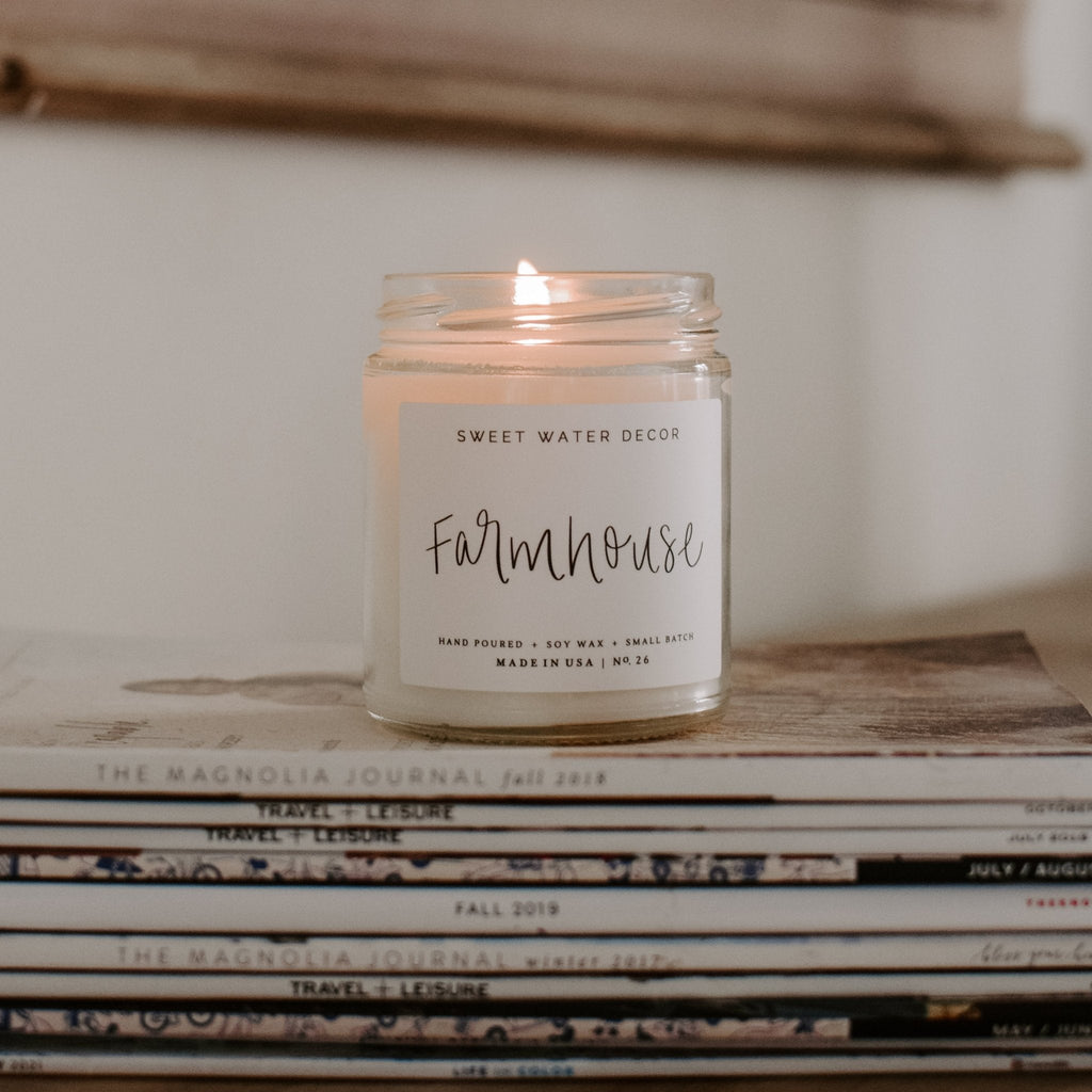 Farmhouse Soy Candle - Clear Jar - 9 oz - Sweet Water Decor - Candles