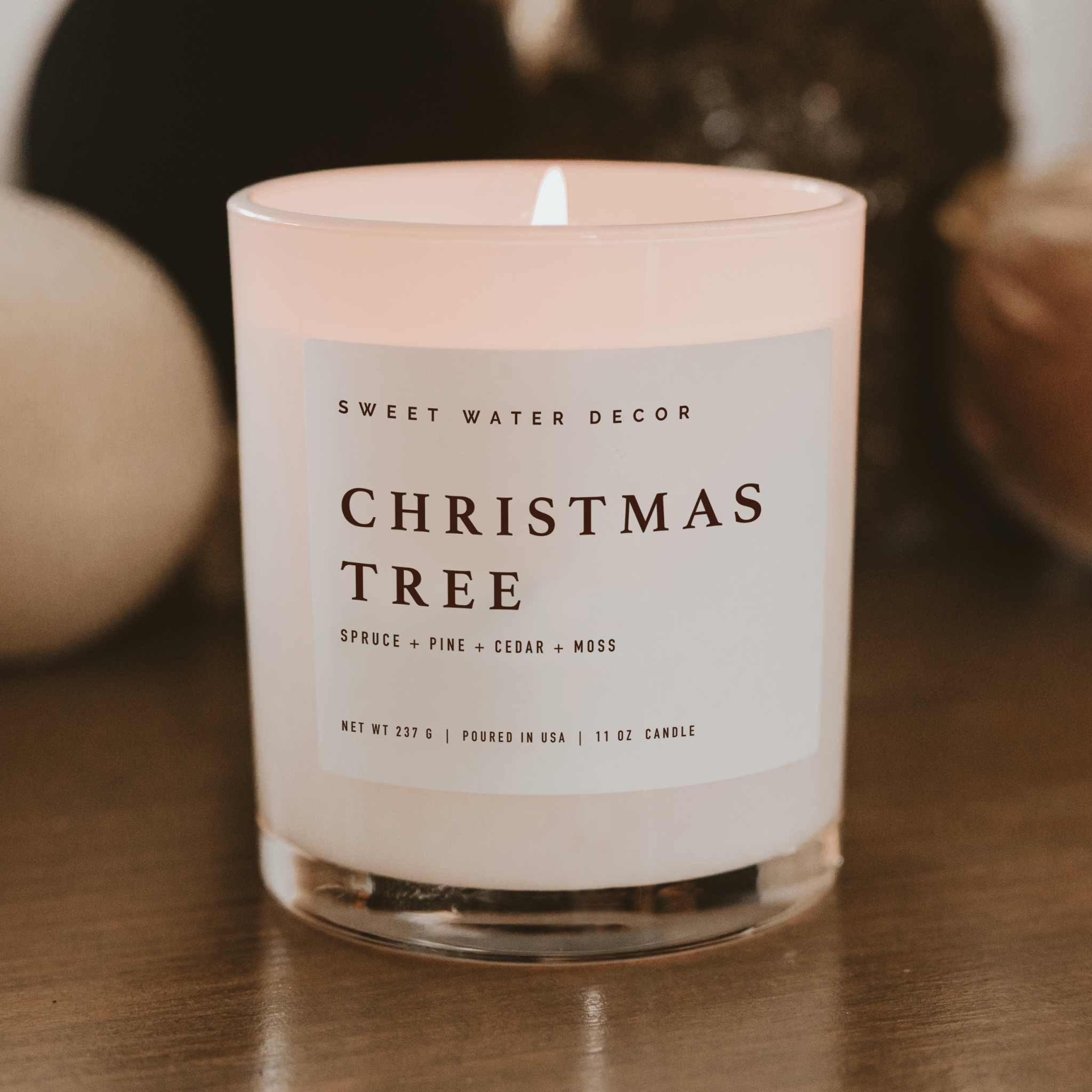 Christmas Tree Soy Candle - White Jar - 11 oz - Sweet Water Decor - Candles