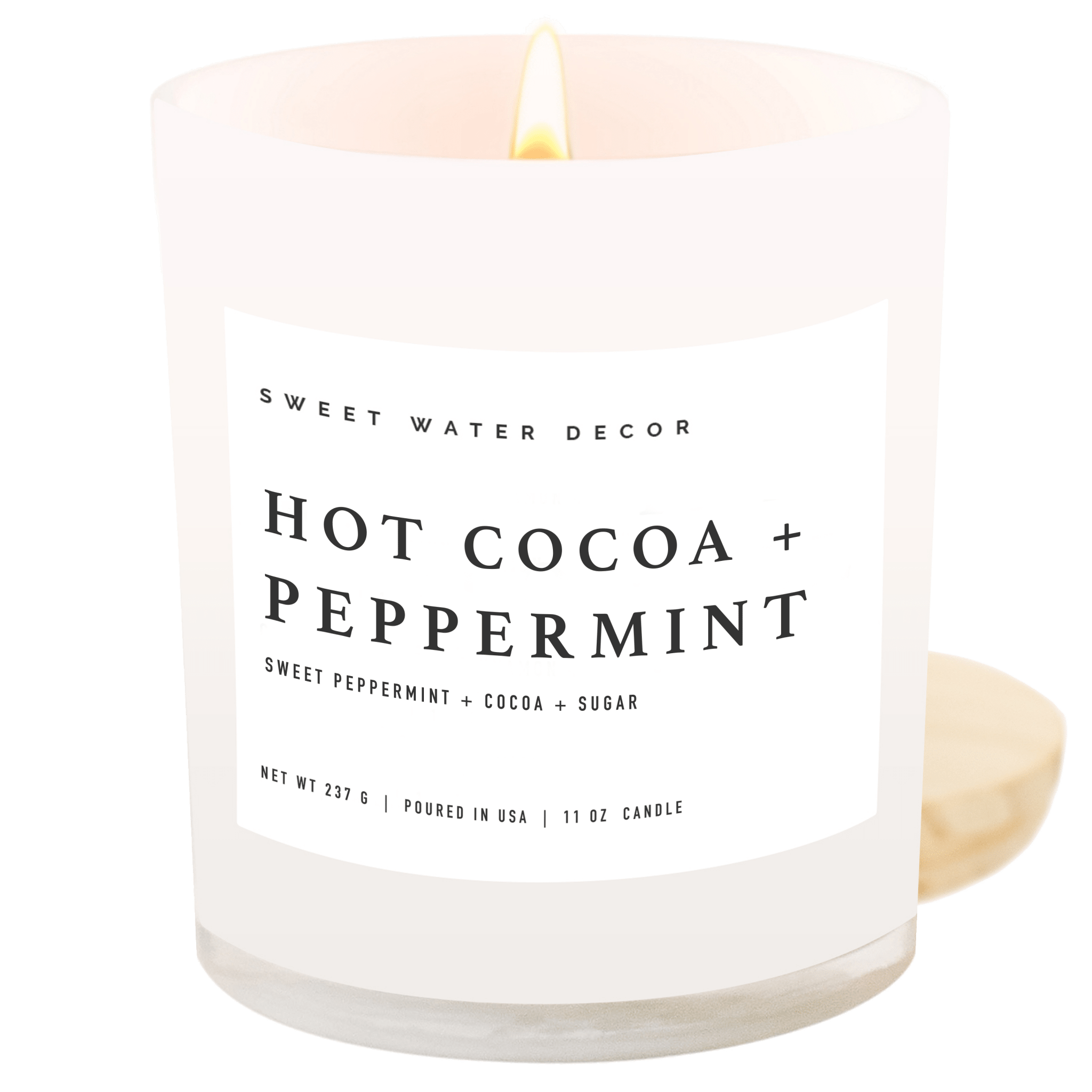 Hot Cocoa and Peppermint Soy Candle - White Jar - 11 oz - Sweet Water Decor - Candles