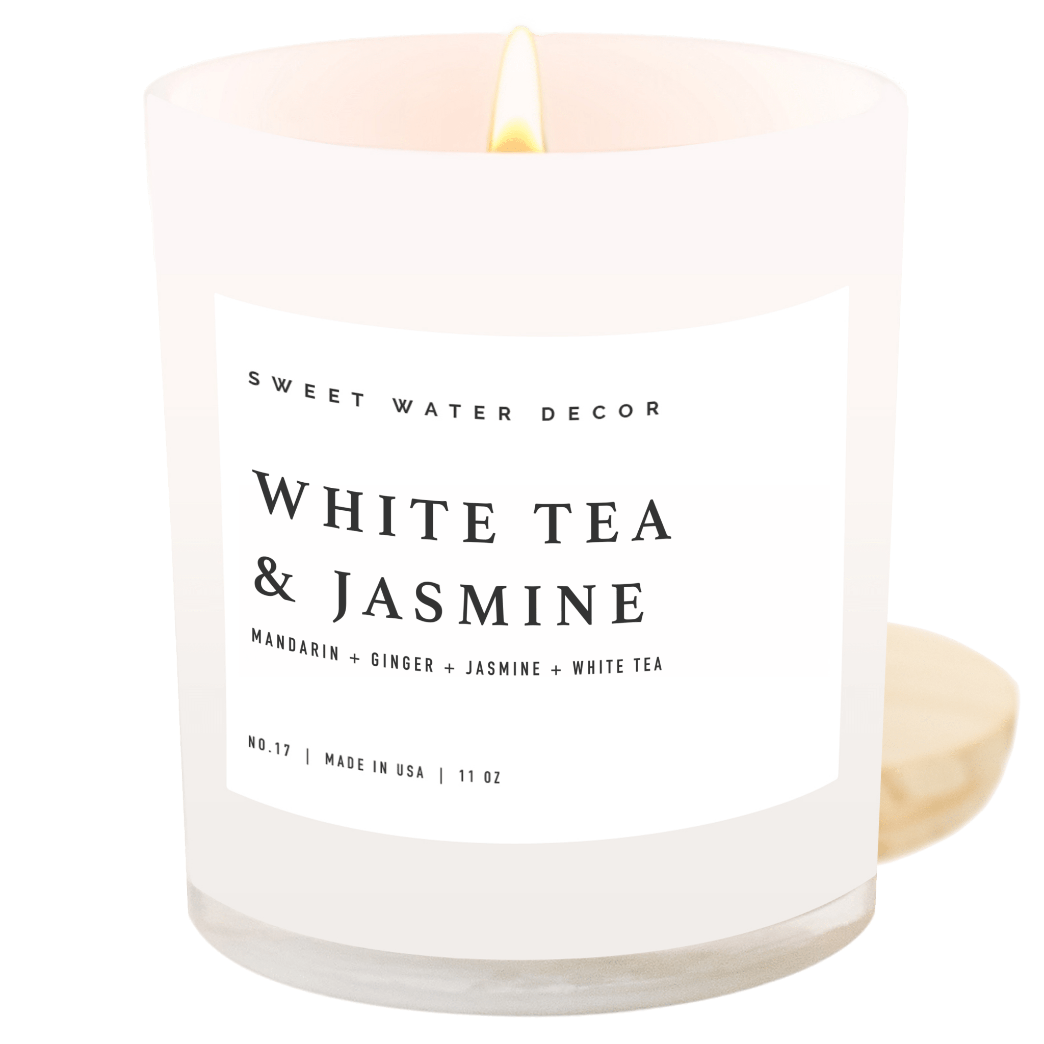 White Tea and Jasmine Soy Candle - White Jar - 11 oz - Sweet Water Decor - Candles