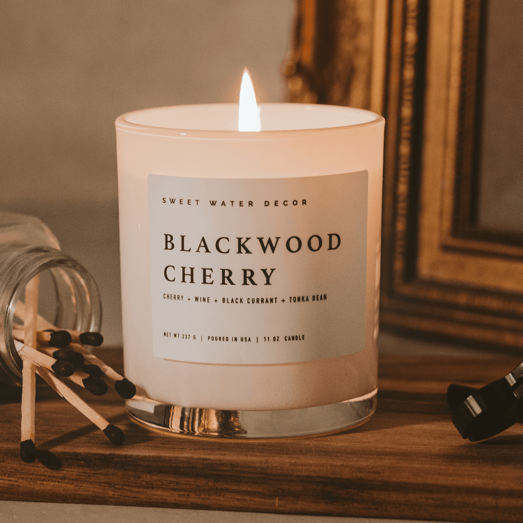 Blackwood Cherry Soy Candle - White Jar - 11 oz - Sweet Water Decor - Candles