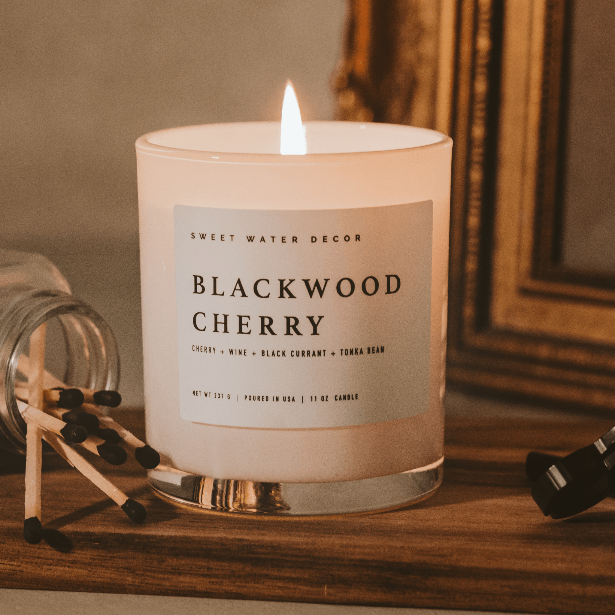 Blackwood Cherry Soy Candle - White Jar - 11 oz - Sweet Water Decor - Candles