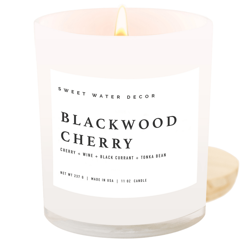 Blackwood Cherry Soy Candle - White Jar - 11 oz - Sweet Water Decor - Candles