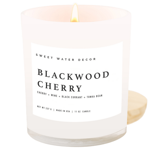 Blackwood Cherry Soy Candle - White Jar - 11 oz - Sweet Water Decor - Candles