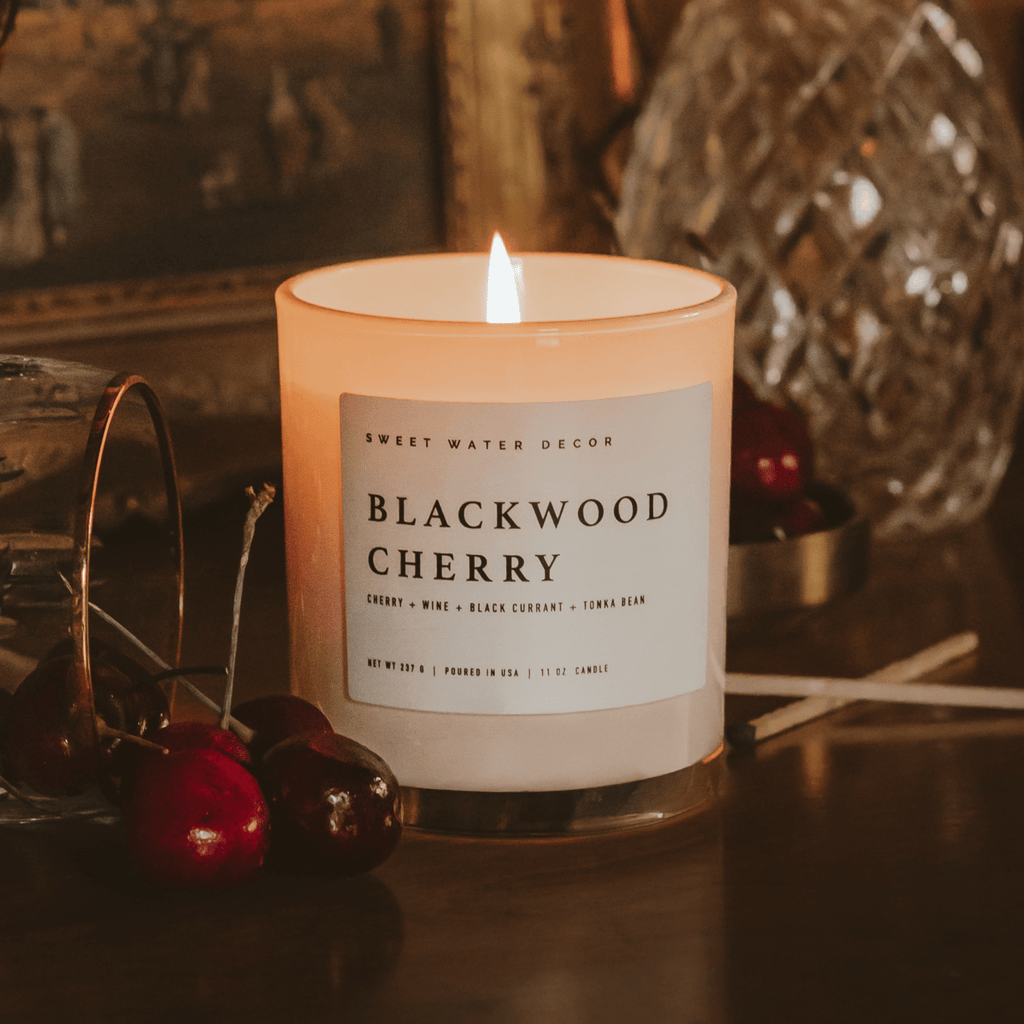 Blackwood Cherry Soy Candle - White Jar - 11 oz - Sweet Water Decor - Candles