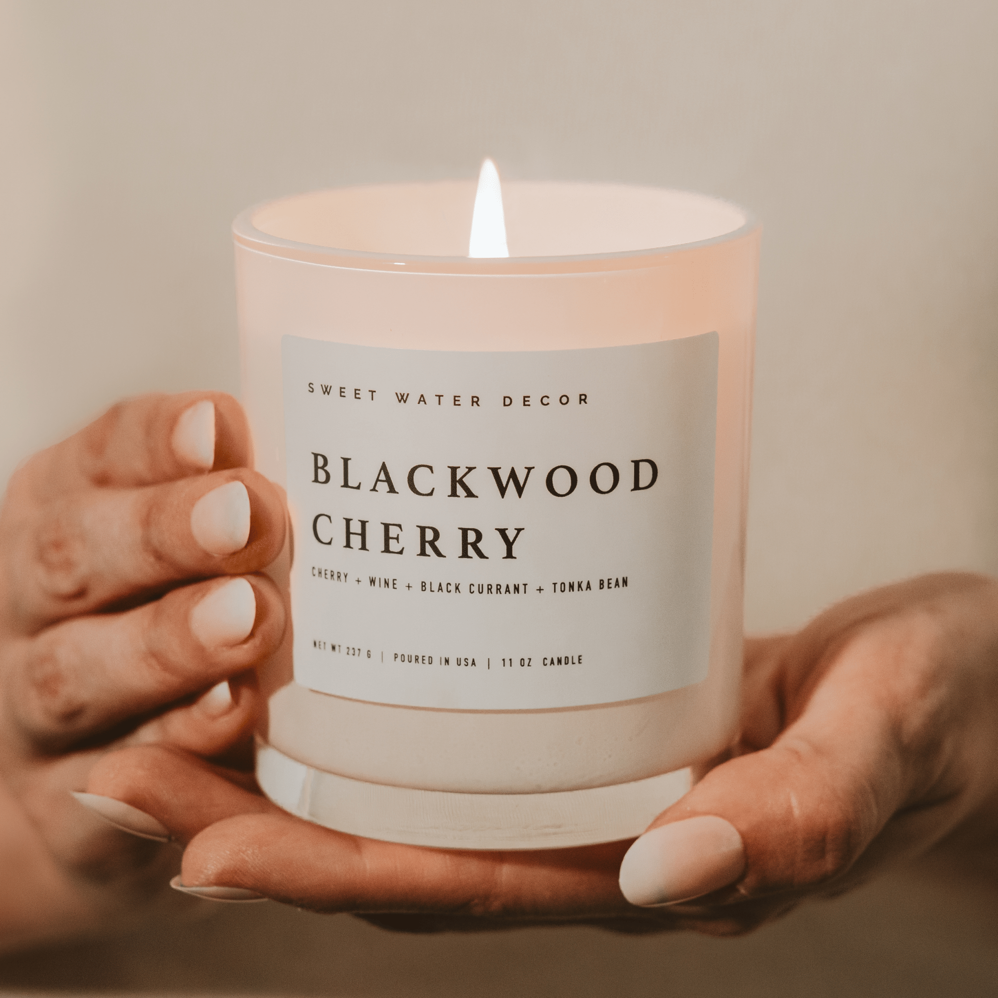 Blackwood Cherry Soy Candle - White Jar - 11 oz - Sweet Water Decor - Candles