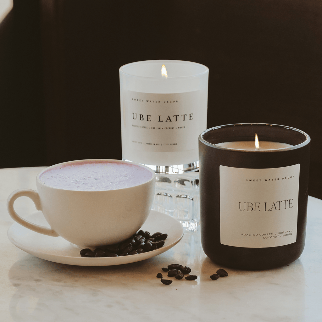 Ube Latte Soy Candle - White Jar - 11 oz - Sweet Water Decor - Candles