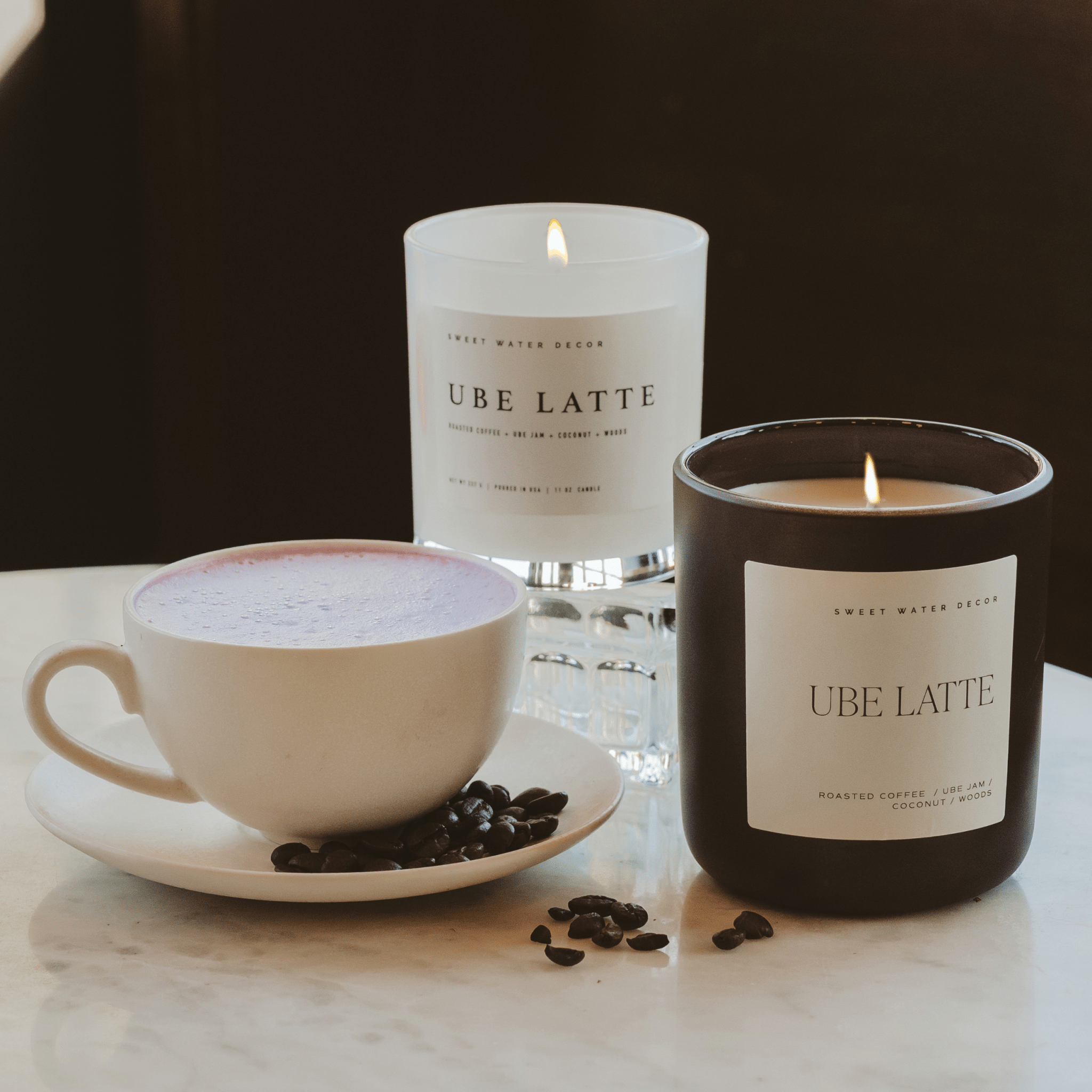Ube Latte Soy Candle - White Jar - 11 oz - Sweet Water Decor - Candles