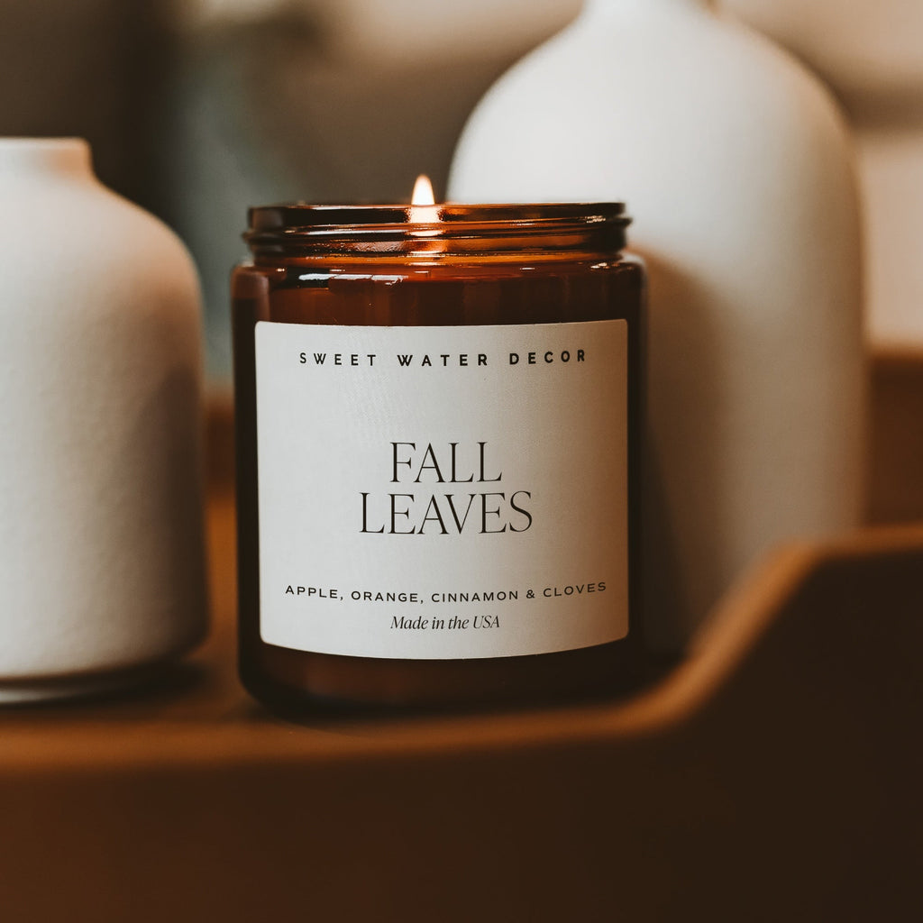 Fall Leaves Soy Candle - Amber Jar - 9 oz - Sweet Water Decor - Candles