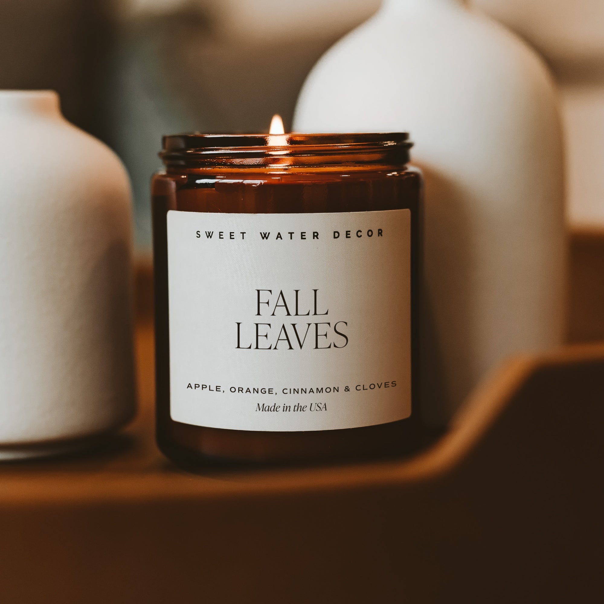Fall Leaves Soy Candle - Amber Jar - 9 oz - Sweet Water Decor - Candles