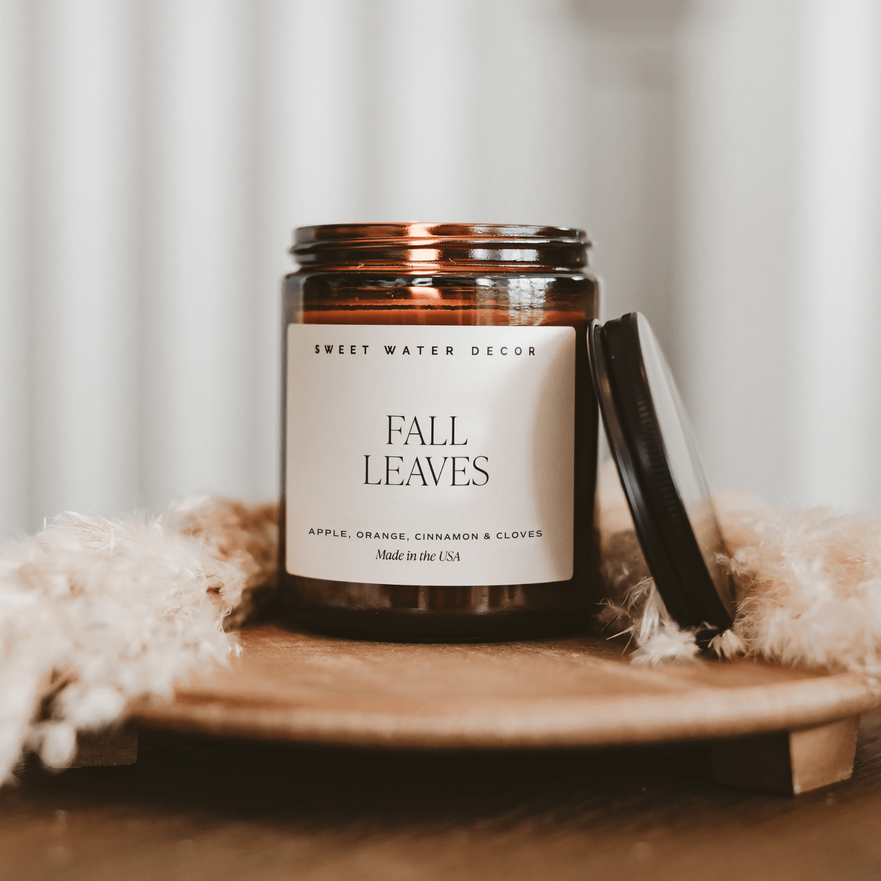 Fall Leaves Soy Candle - Amber Jar - 9 oz - Sweet Water Decor - Candles