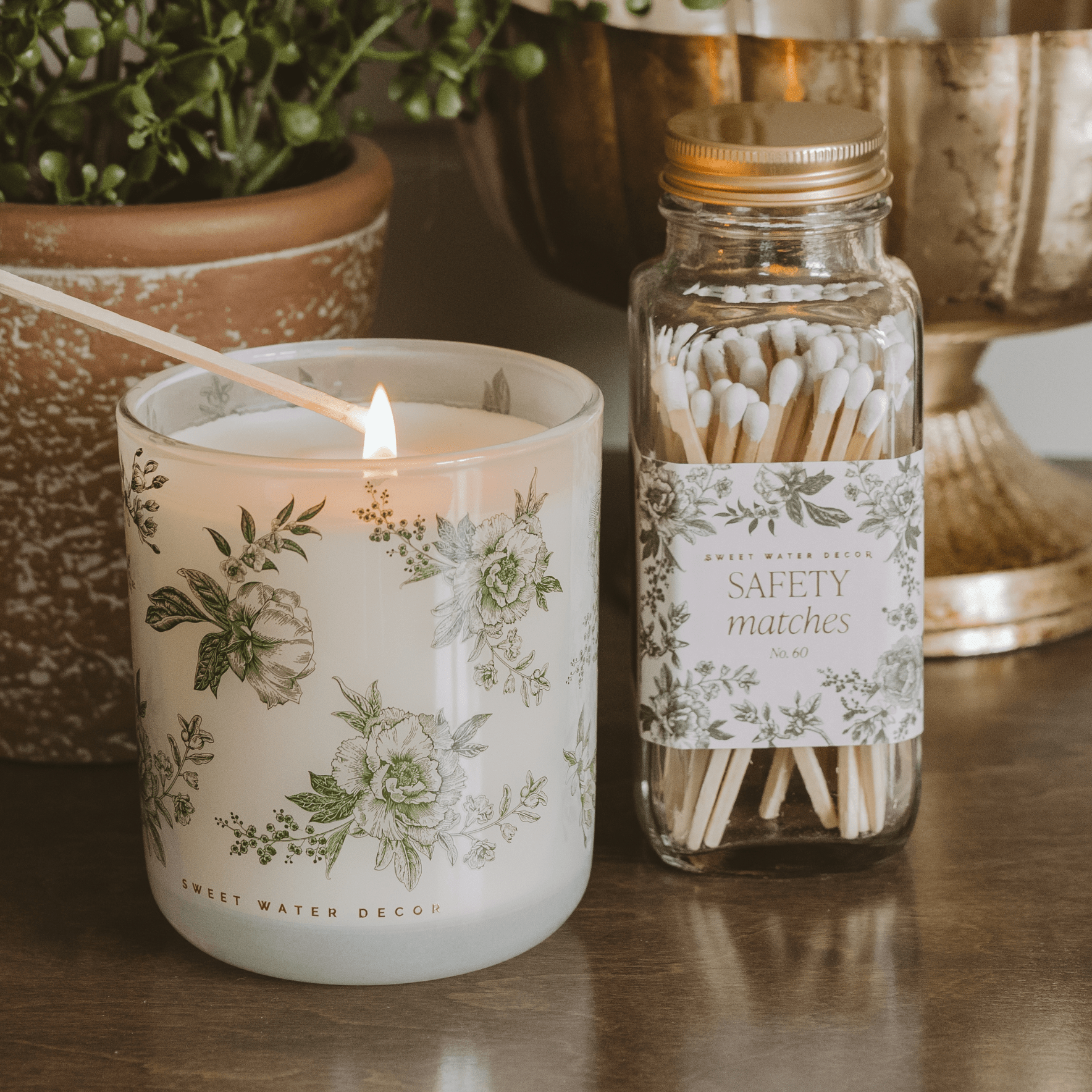 Green Delft Soy Candle - White Translucent Tinted Glass Jar - 12 oz (Lavender and Sage) - Sweet Water Decor - Candles
