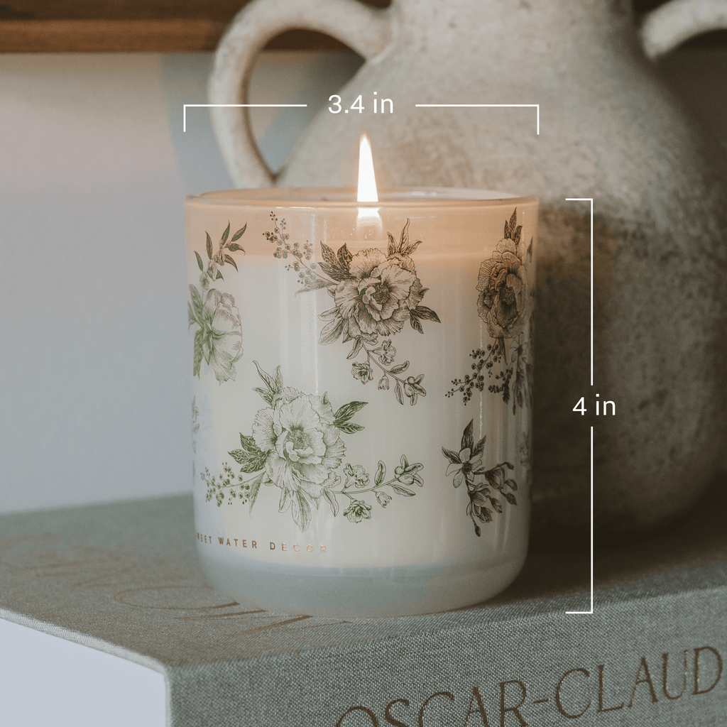Green Delft Soy Candle - White Translucent Tinted Glass Jar - 12 oz (Lavender and Sage) - Sweet Water Decor - Candles