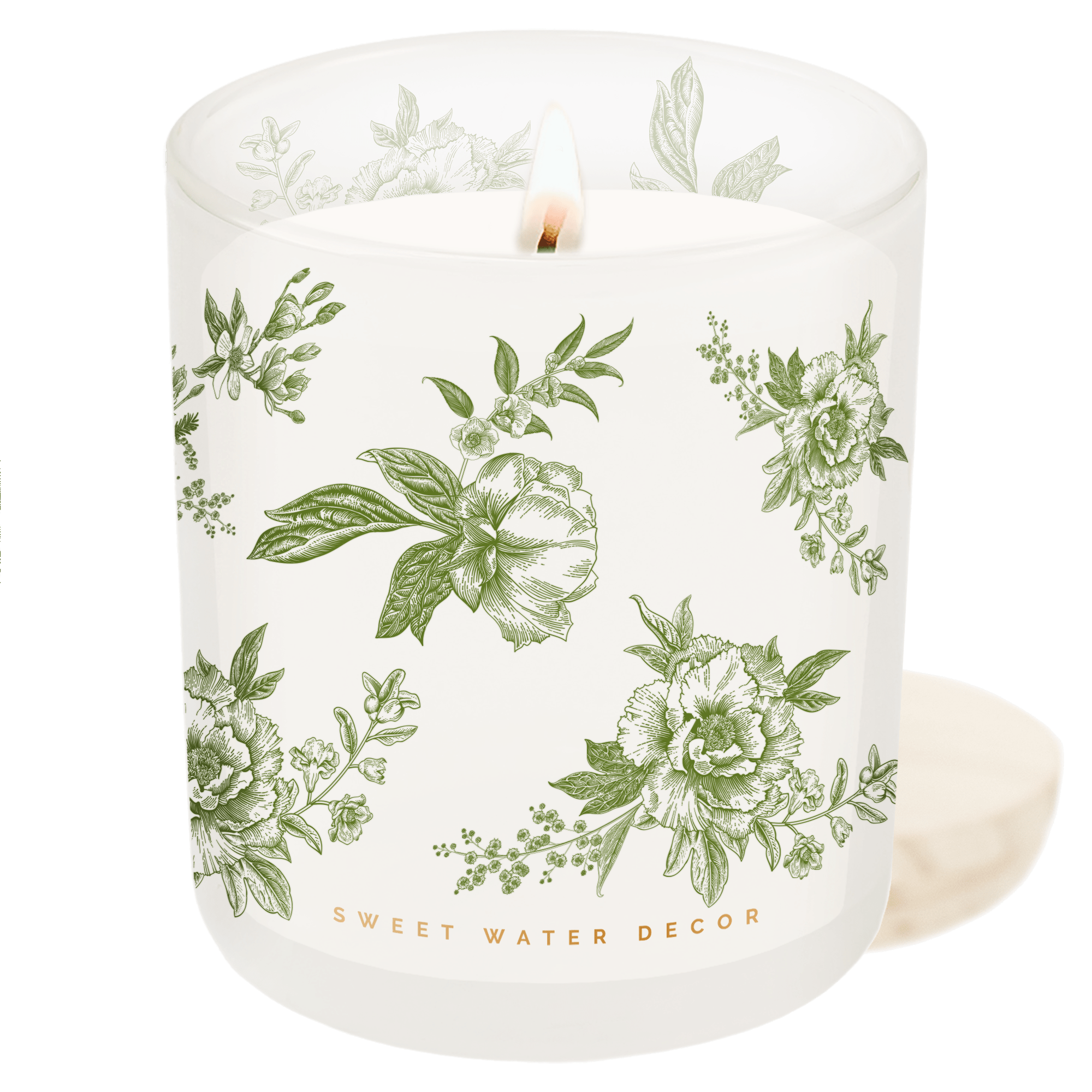 Green Delft Soy Candle - White Translucent Tinted Glass Jar - 12 oz (Lavender and Sage) - Sweet Water Decor - Candles