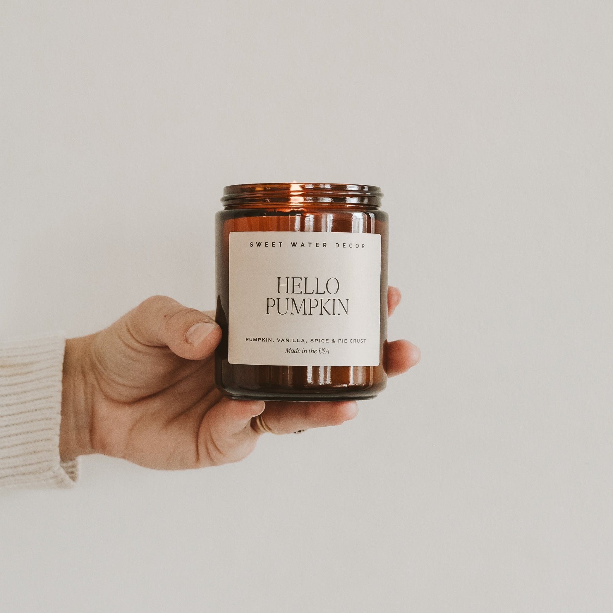 Hello Pumpkin Soy Candle - Amber Jar - 9 oz - Sweet Water Decor - Candles