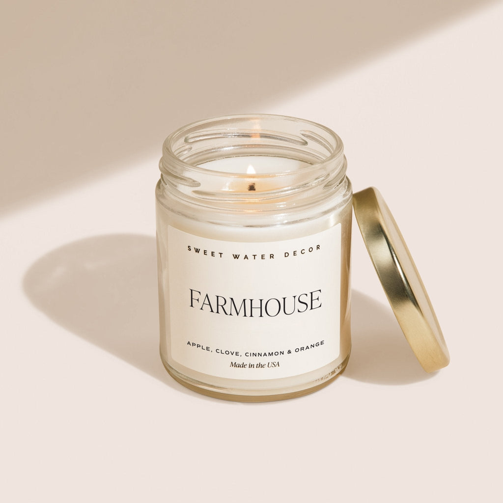 Farmhouse Soy Candle - Clear Jar - 9 oz - Sweet Water Decor - Candles