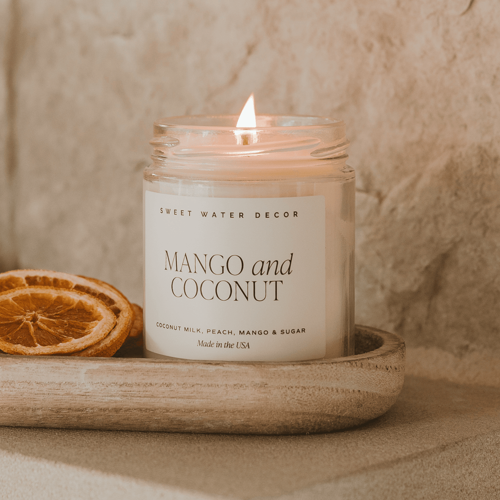 Mango and Coconut Soy Candle - Clear Jar - 9 oz - Sweet Water Decor - Candles