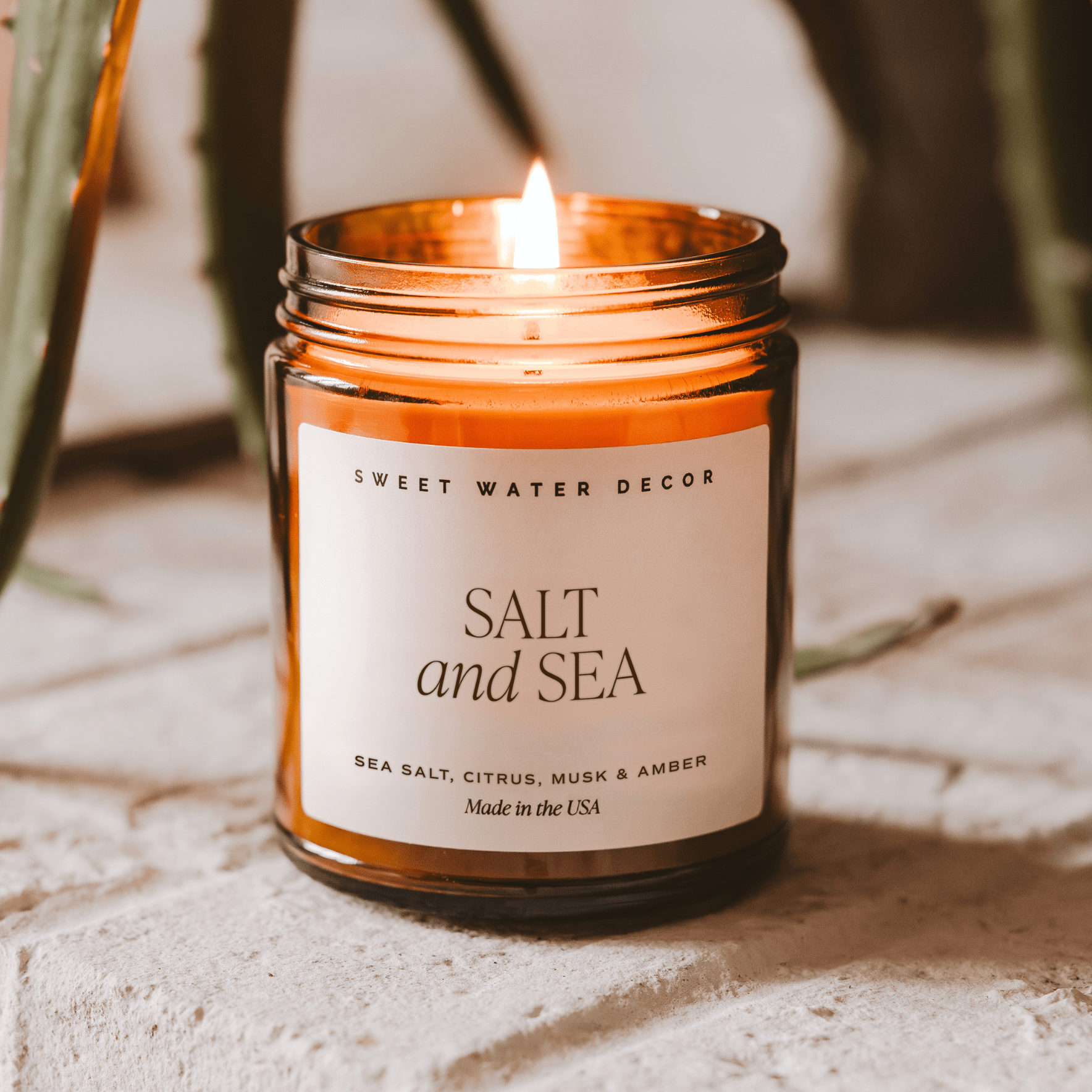 Salt and Sea Soy Candle - Amber Jar - 9 oz - Sweet Water Decor - Candles
