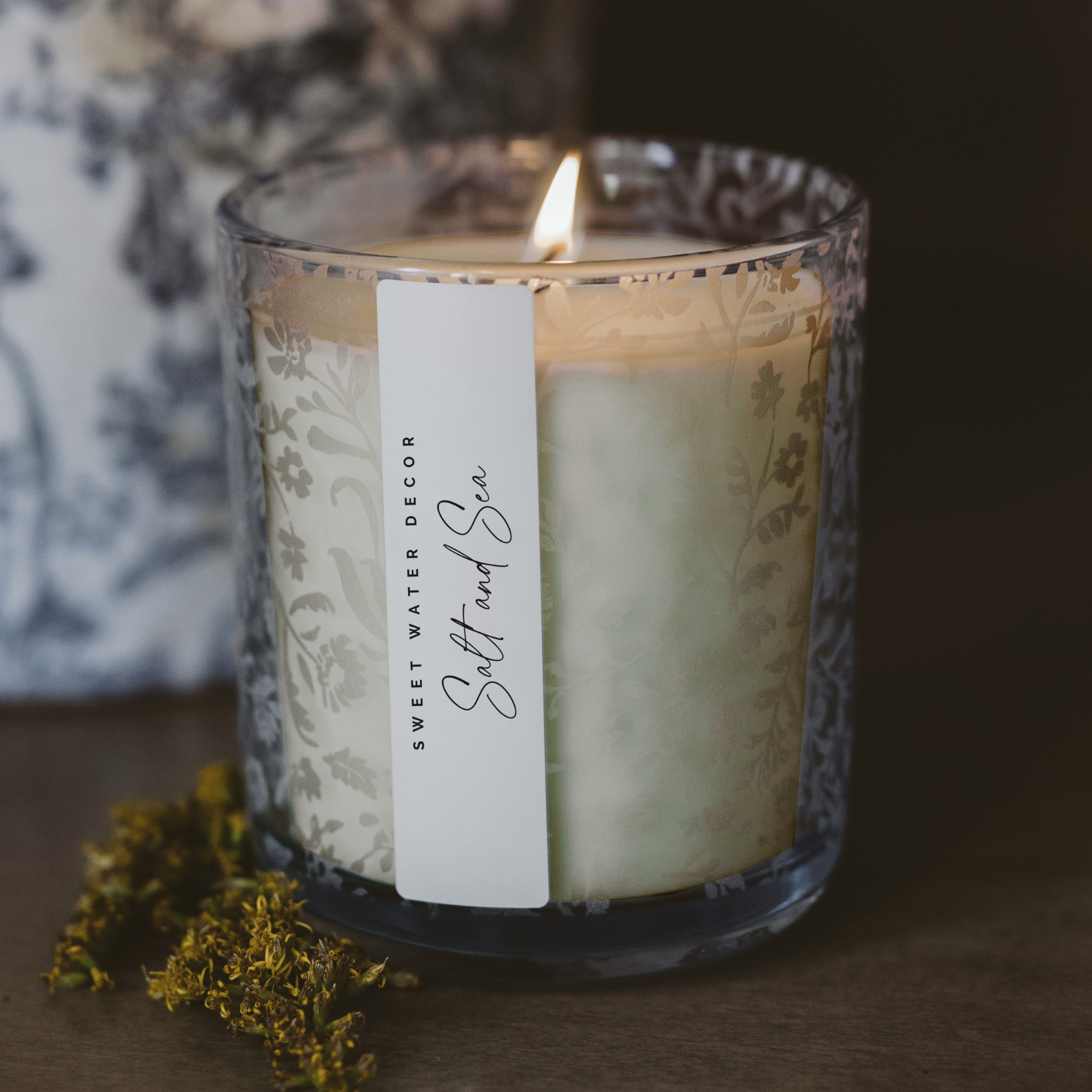 Salt and Sea Soy Candle - Blue Tinted Glass Jar - 12 oz - Sweet Water Decor - Candles