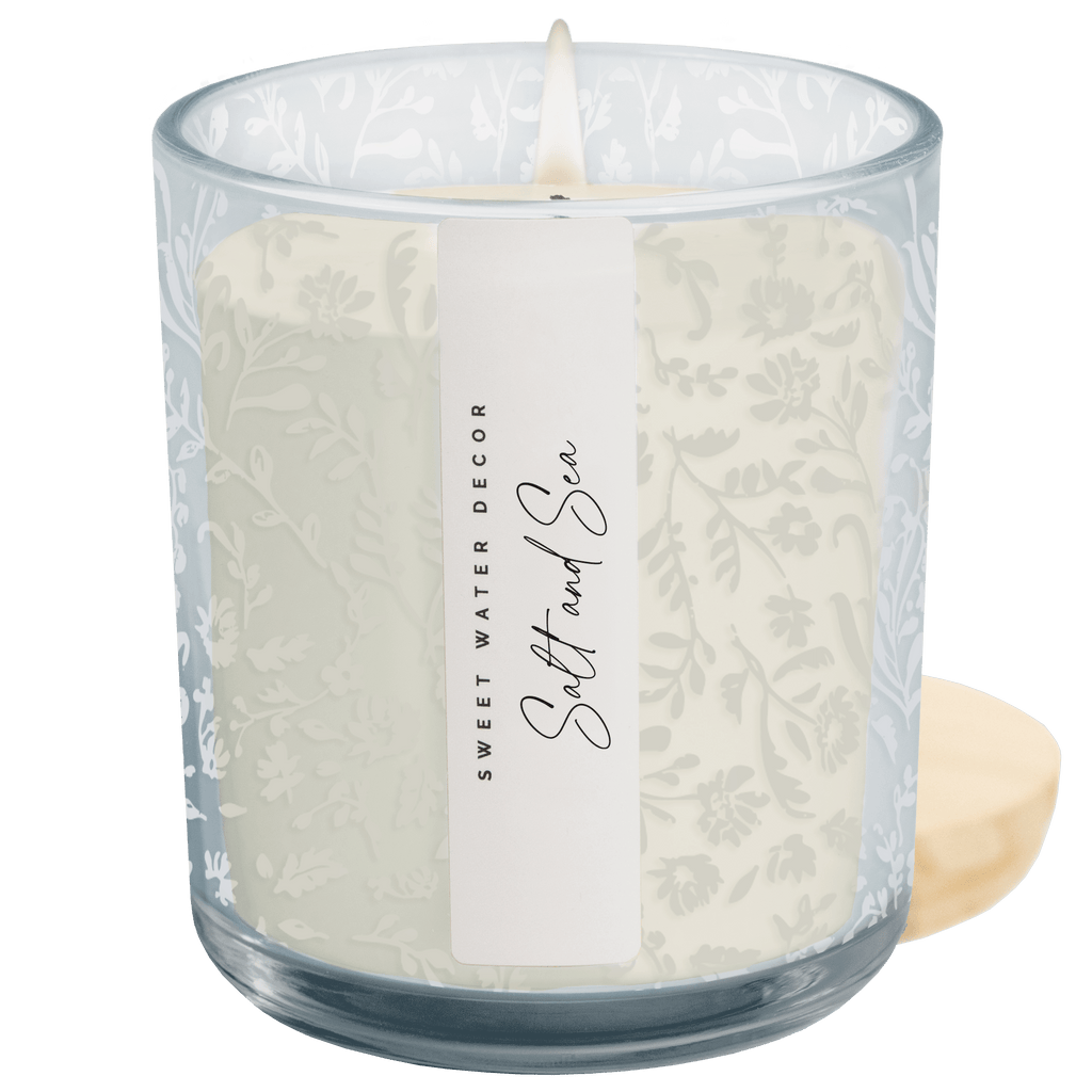 Salt and Sea Soy Candle - Blue Tinted Glass Jar - 12 oz - Sweet Water Decor - Candles