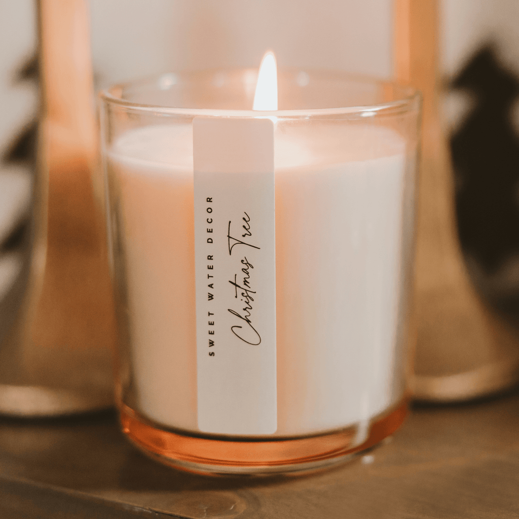 Christmas Tree Soy Candle - Tinted Glass Jar - 12 oz - Sweet Water Decor - Candles
