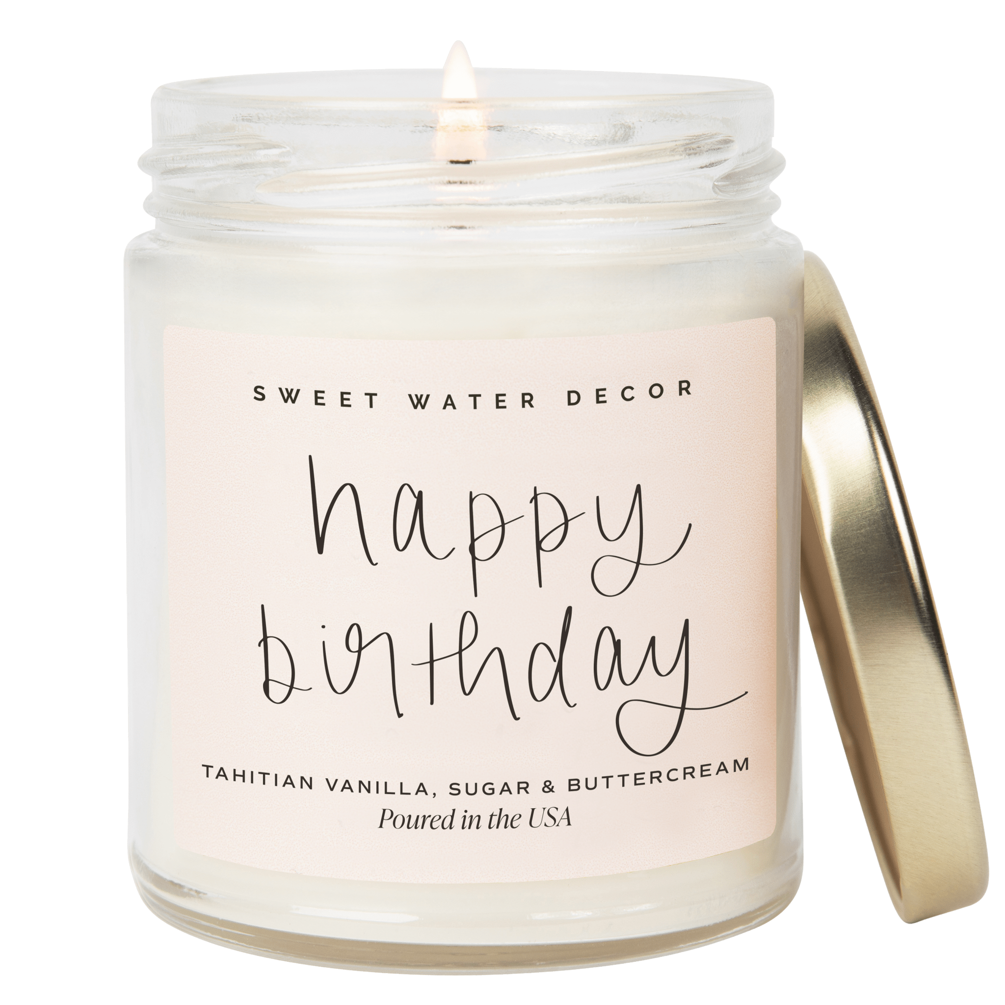 Happy Birthday Soy Candle - Clear Jar - 9 oz - Sweet Water Decor - Candles