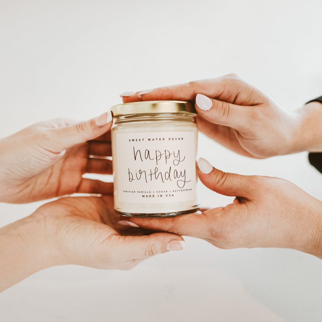 Happy Birthday Soy Candle - Clear Jar - 9 oz - Sweet Water Decor - Candles