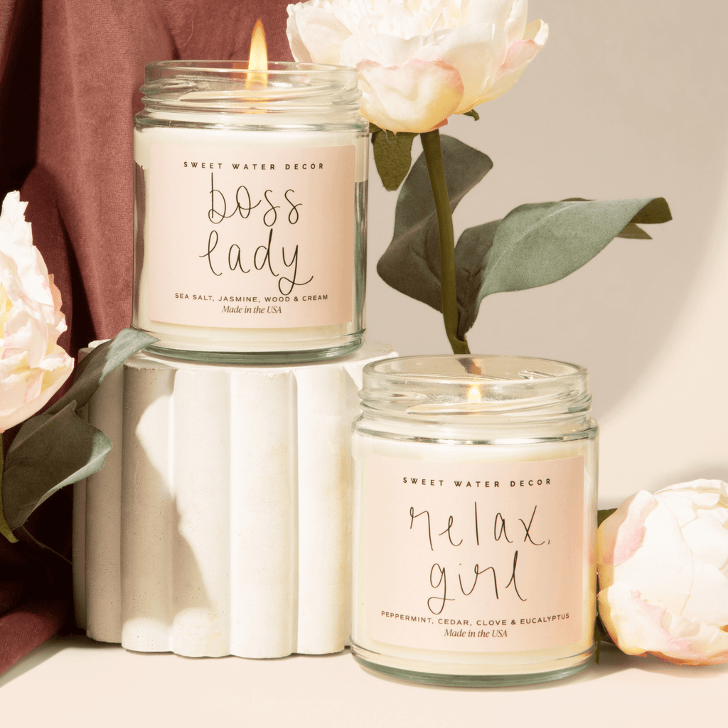 Relax, Girl Soy Candle - Clear Jar - 9 oz (Relaxation) - Sweet Water Decor - Candles