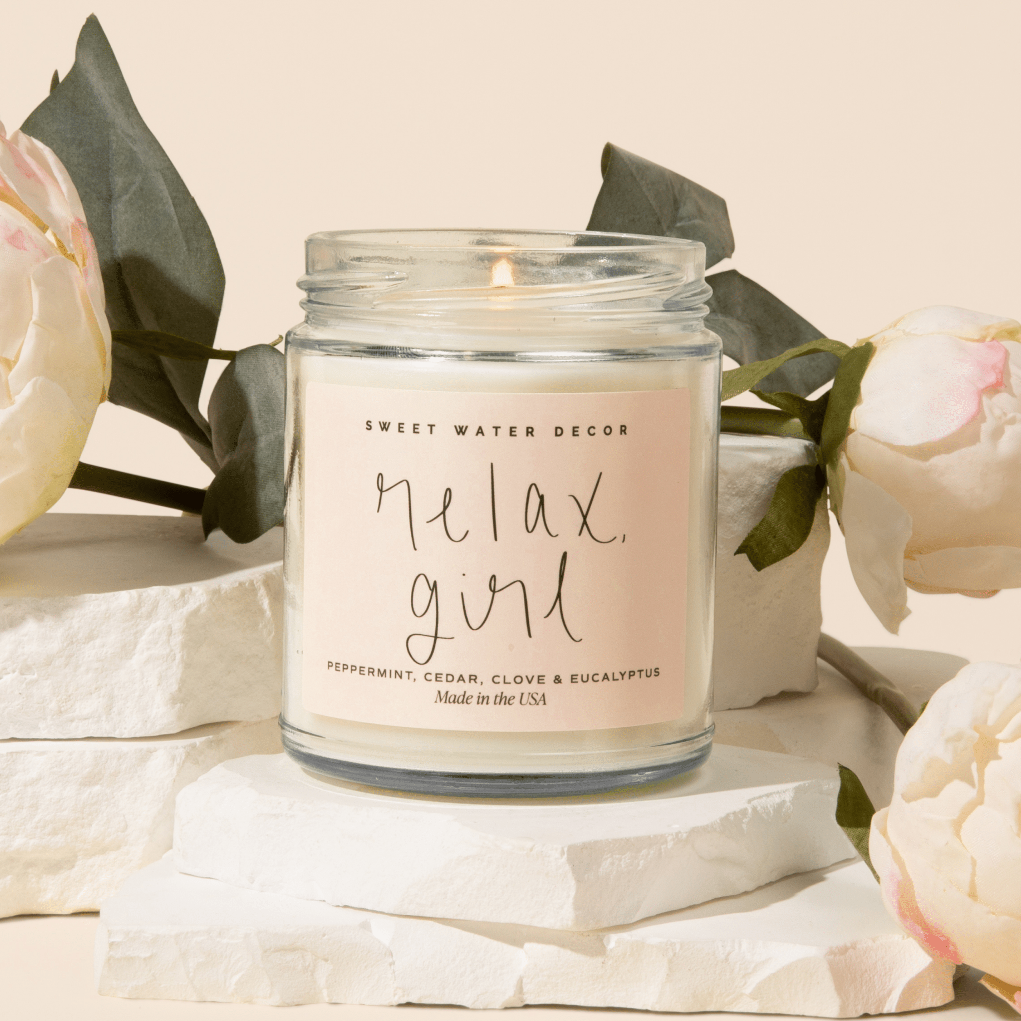 Relax, Girl Soy Candle - Clear Jar - 9 oz (Relaxation) - Sweet Water Decor - Candles