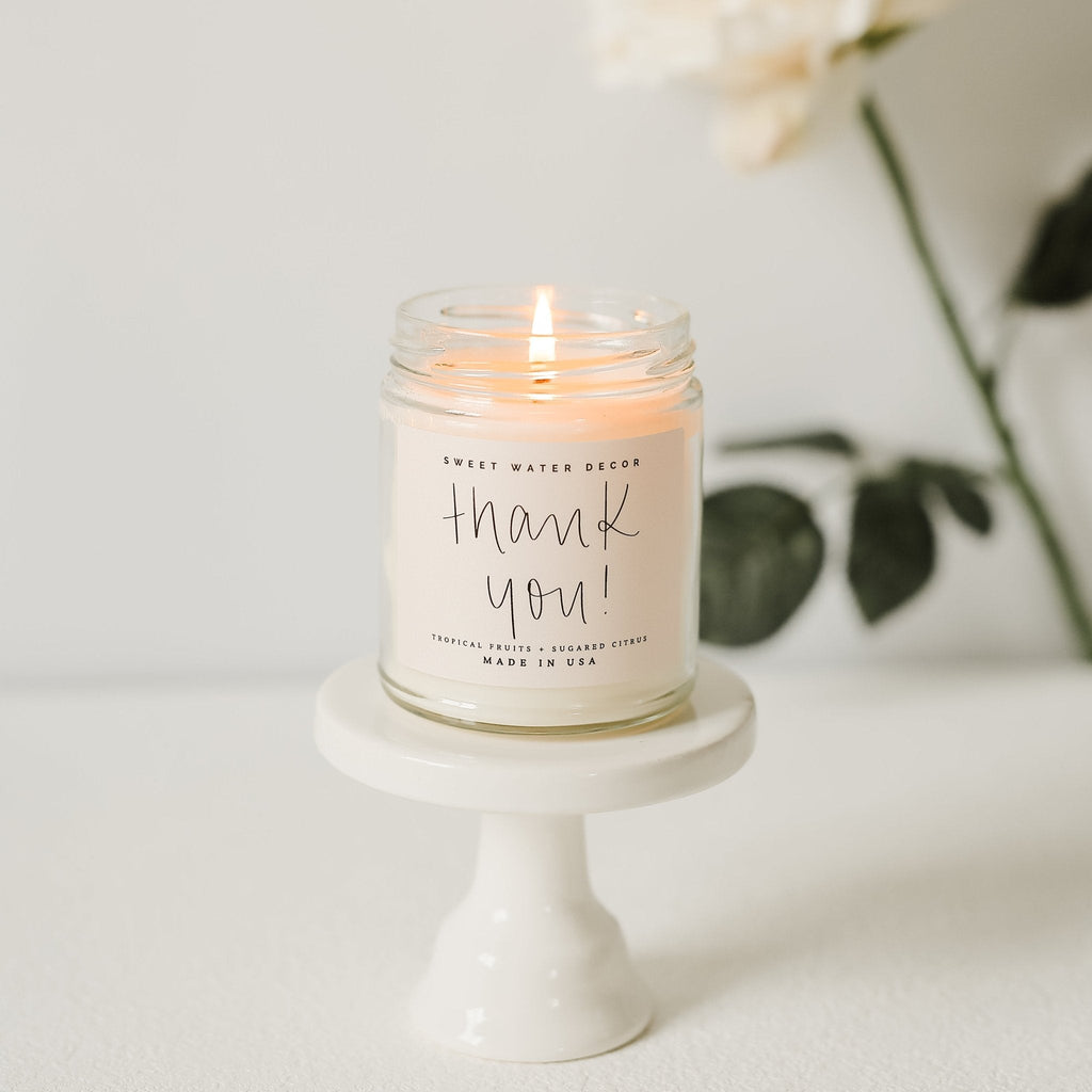 Thank You! Soy Candle - Clear Jar - 9 oz - Sweet Water Decor - Candles