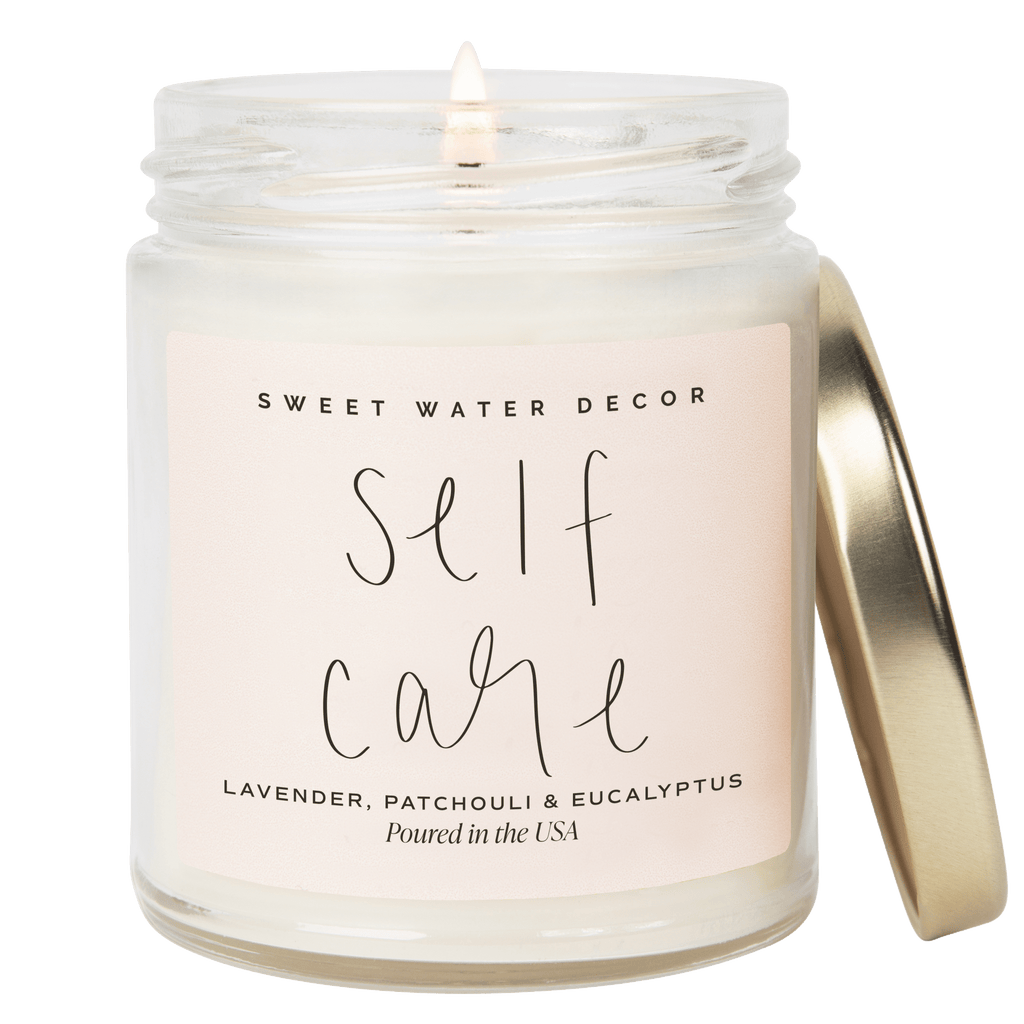 Self Care Soy Candle - Clear Jar - 9 oz (Lavender and Eucalyptus, Calm and Comfort) - Sweet Water Decor - Candles