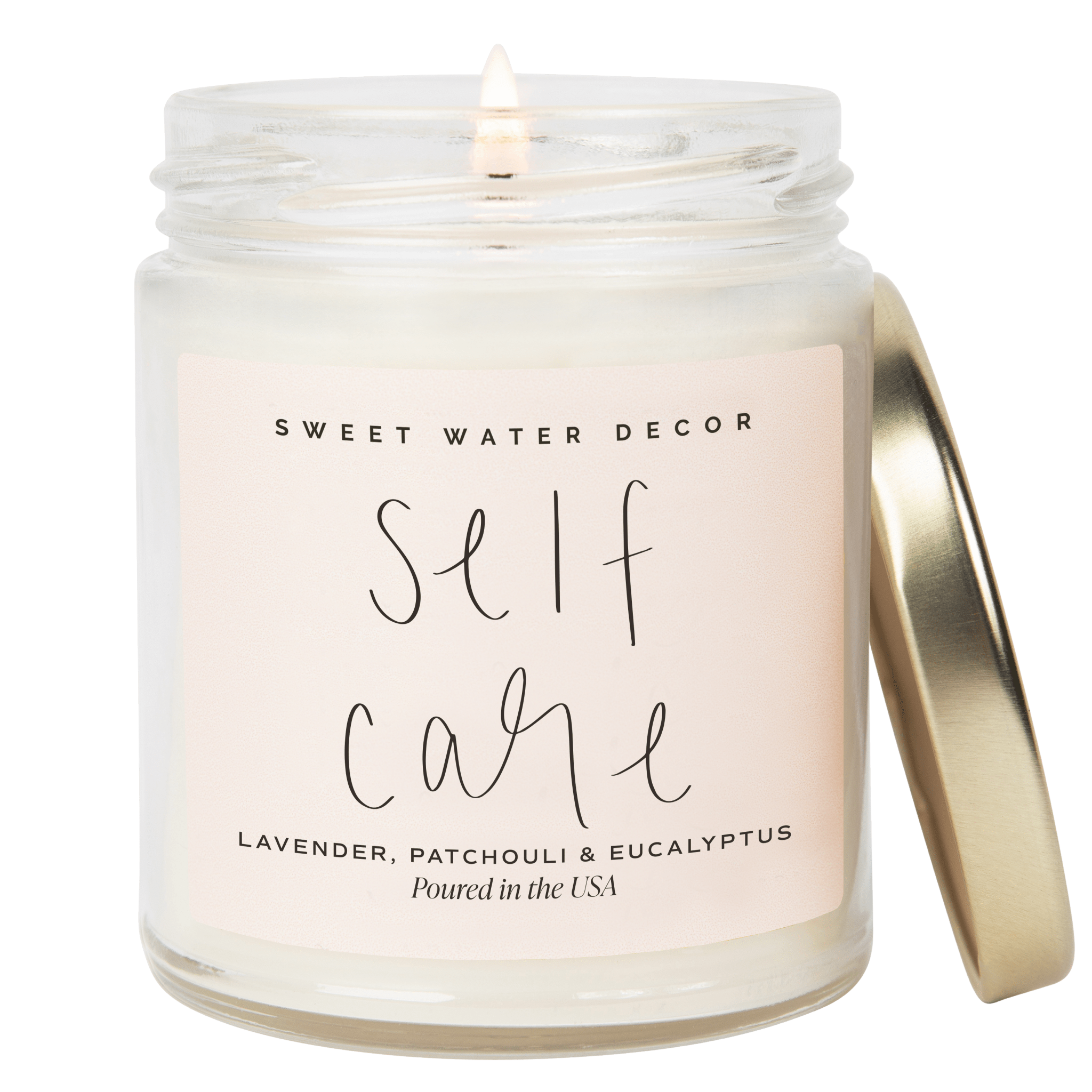 Self Care Soy Candle - Clear Jar - 9 oz (Lavender and Eucalyptus, Calm and Comfort) - Sweet Water Decor - Candles