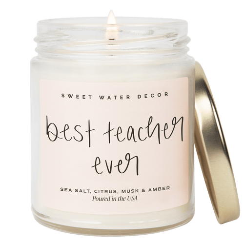 Best Teacher Ever Soy Candle - Clear Jar - 9 oz (Salt and Sea) - Sweet Water Decor - Candles