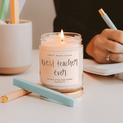Best Teacher Ever Soy Candle - Clear Jar - 9 oz (Salt and Sea) - Sweet Water Decor - Candles