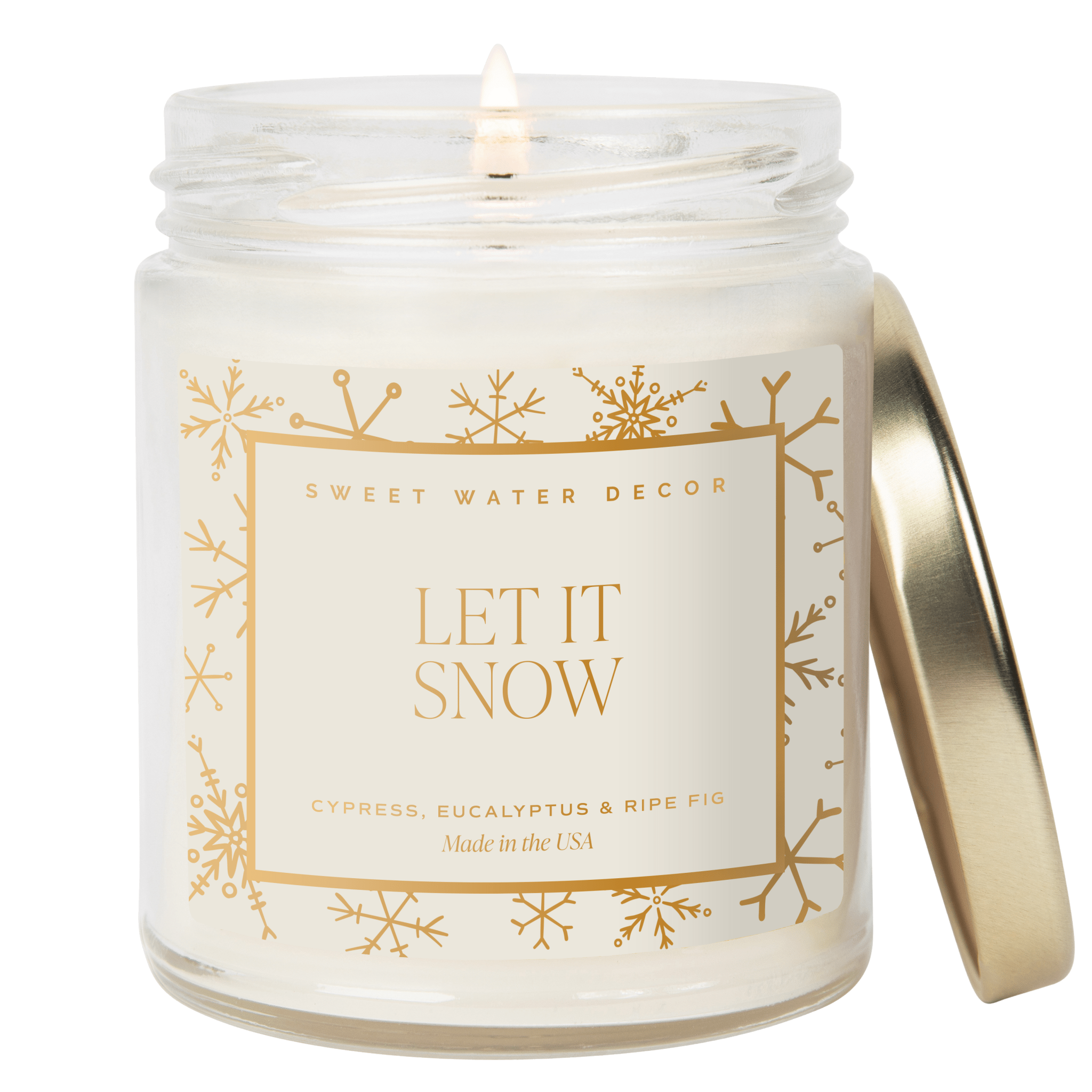 Let It Snow Soy Candle - Patterned 9 oz Clear Jar - Sweet Water Decor - Candles
