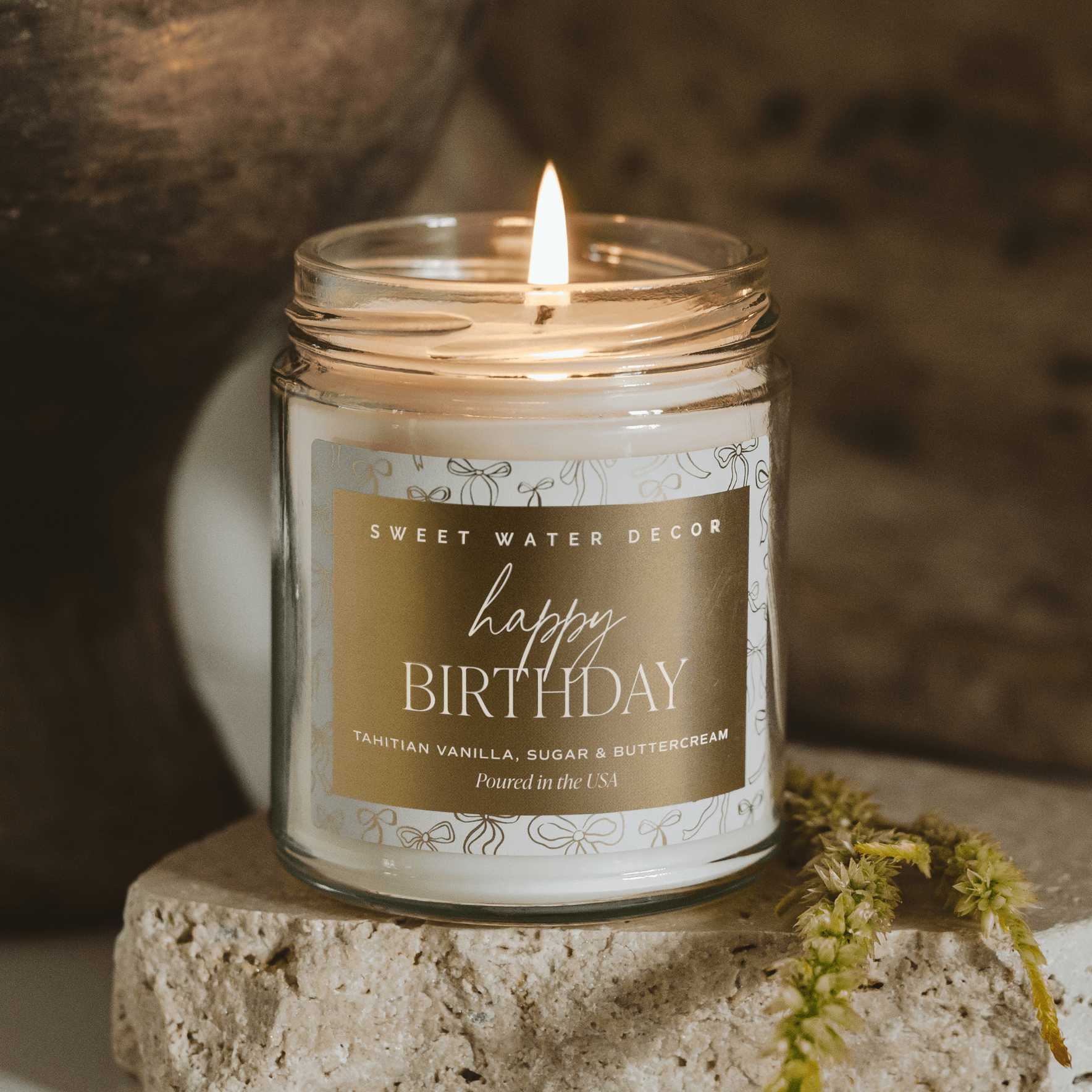 Happy Birthday Soy Candle - Clear Patterned Jar - 9 oz - Sweet Water Decor - Candles
